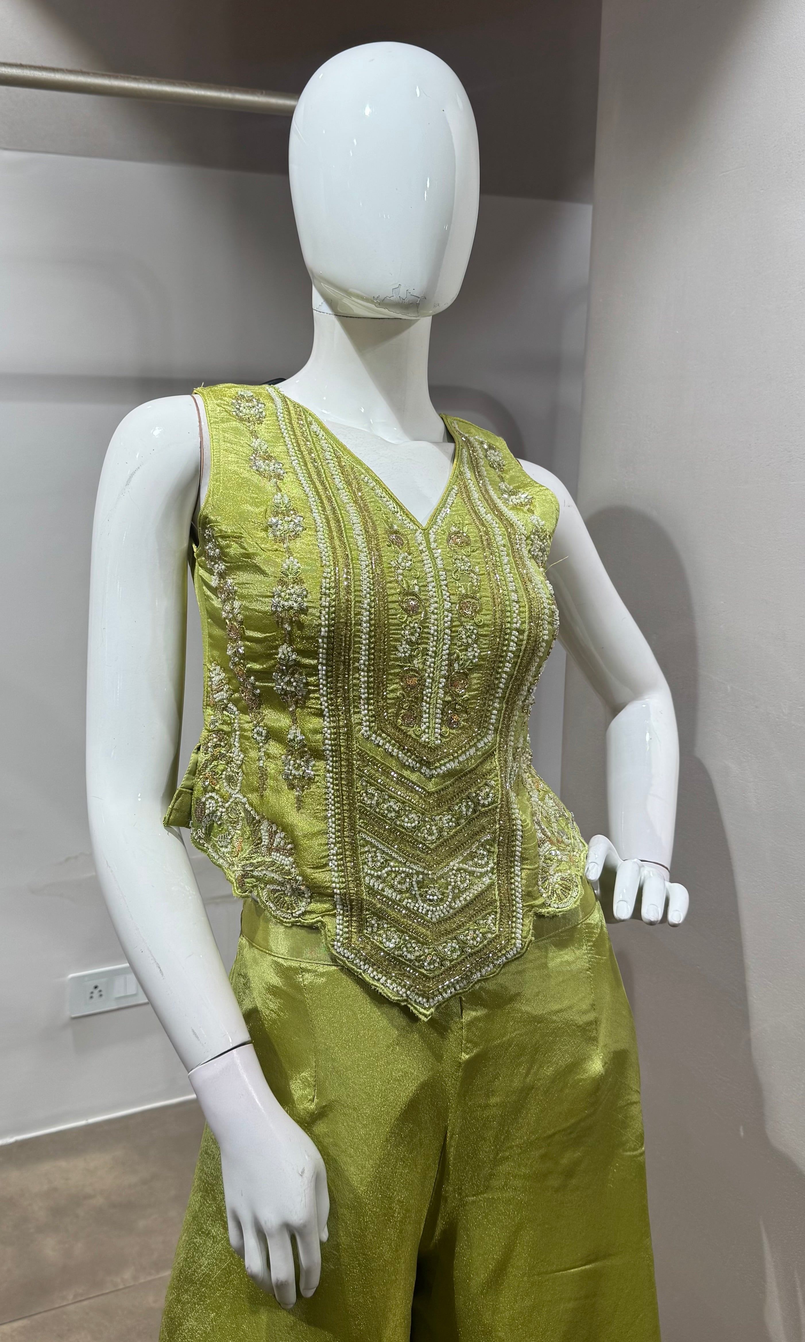 Mehendi Green Tissue Corset Flared Palazzo Set