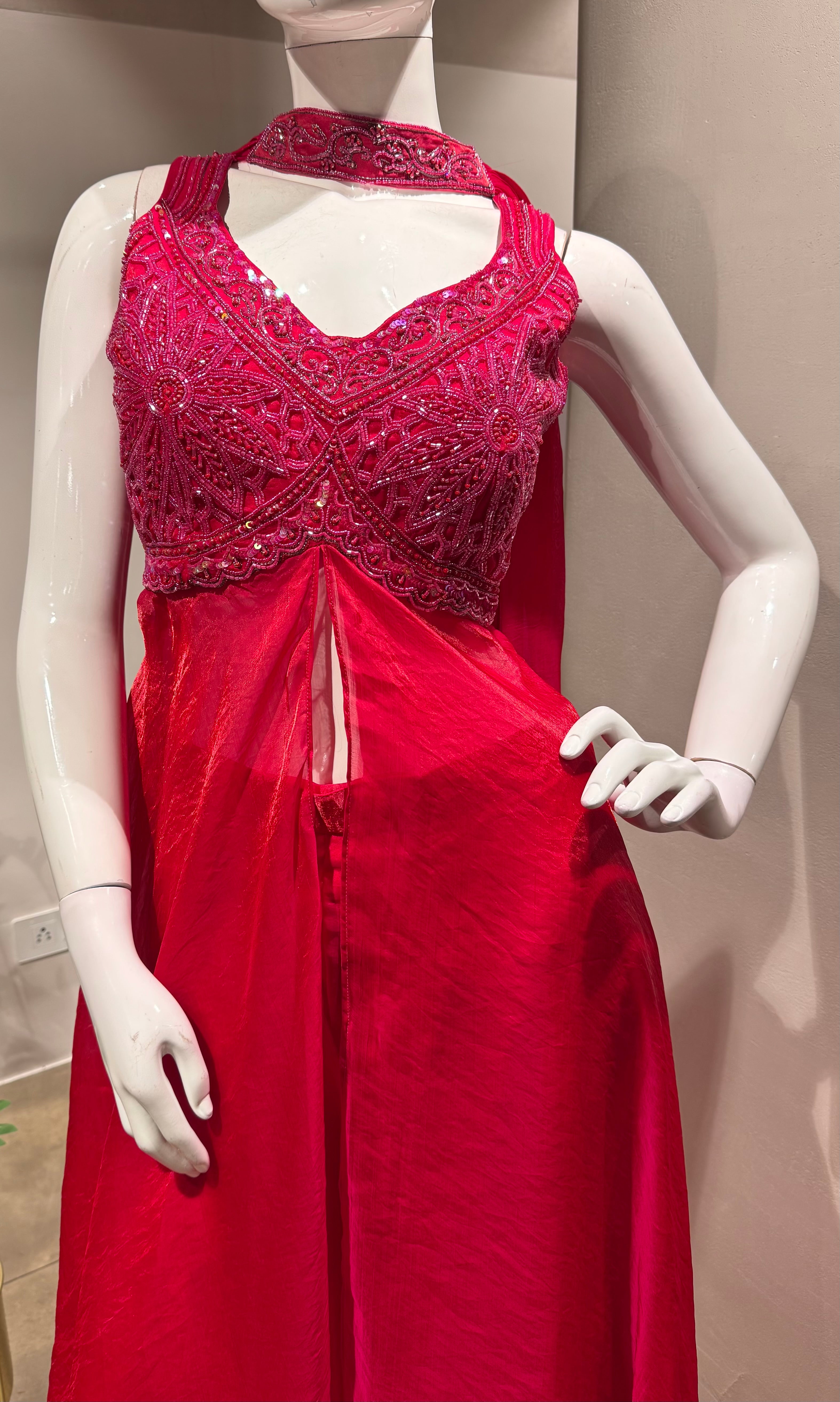 PINK FRONT SLIT ANARKALI PALAZZO SET