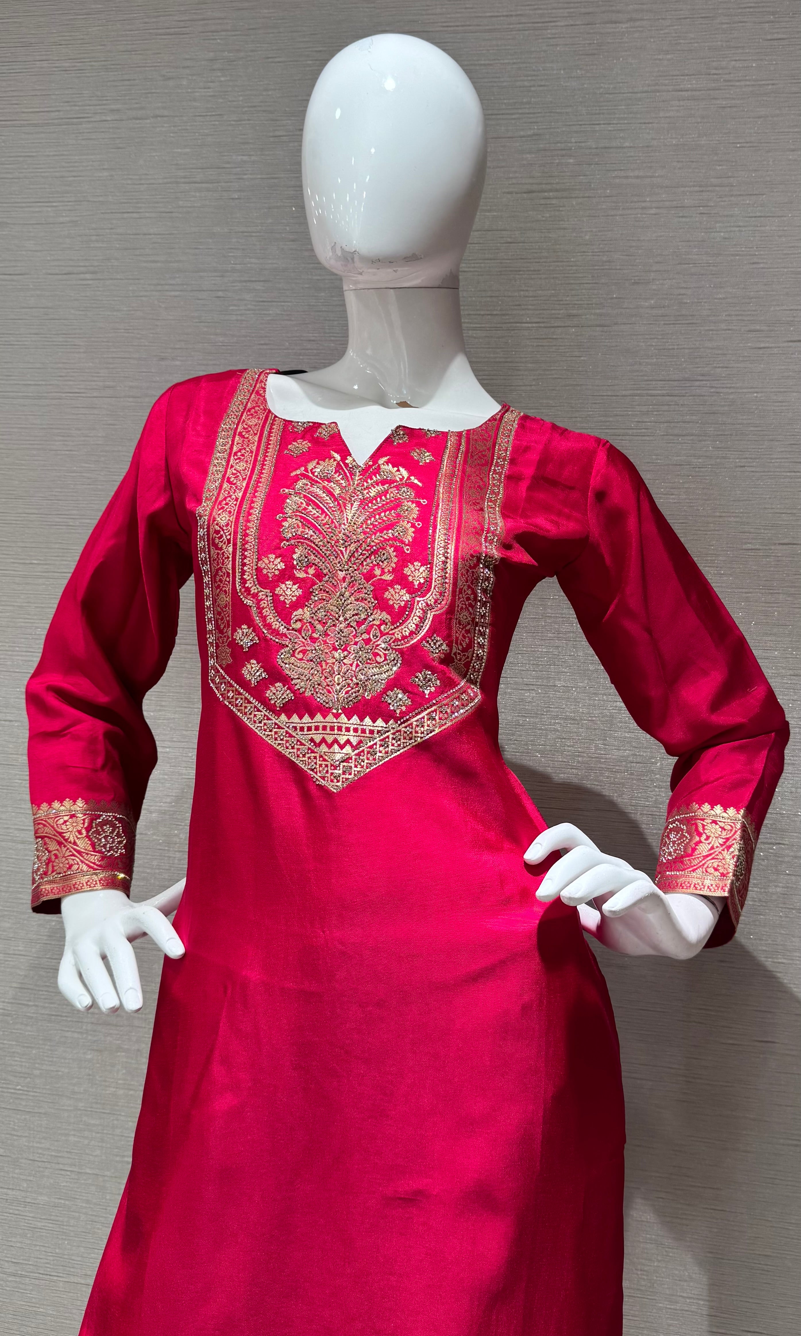Pink Silk Blend Ethnic Kurta set