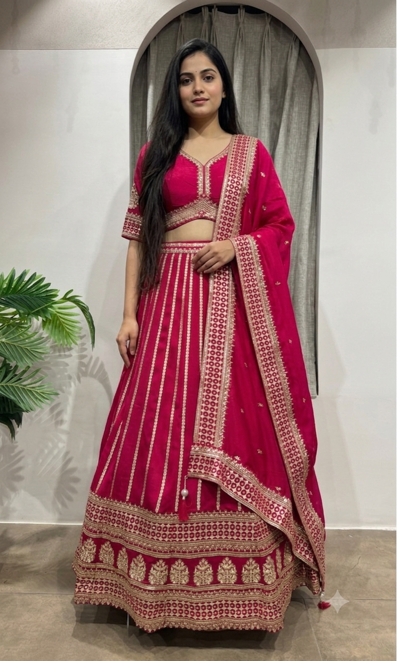 PINK Georgette Embroidery Lehenga set