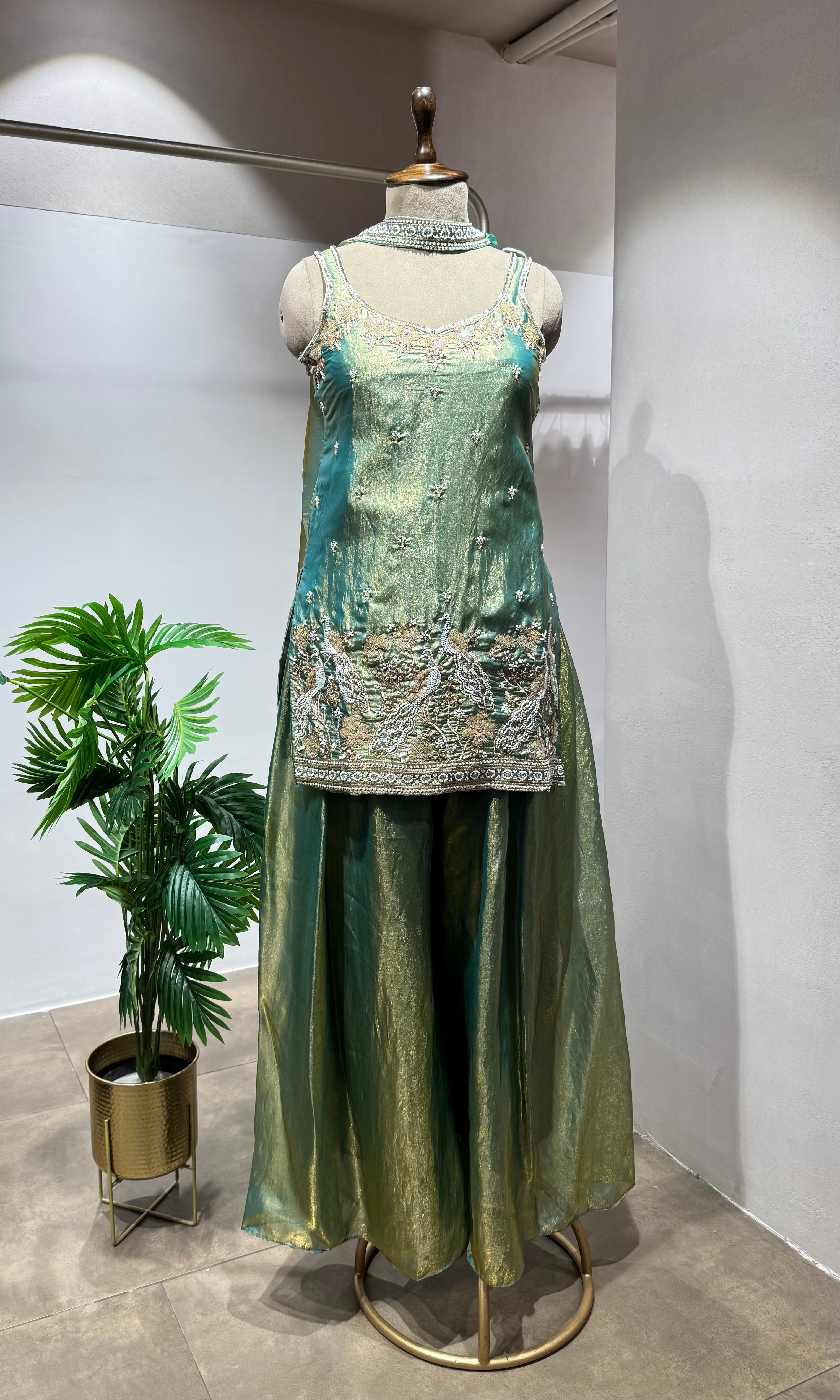 Green SHIMMER TISSUE ETHNIC SHARARA