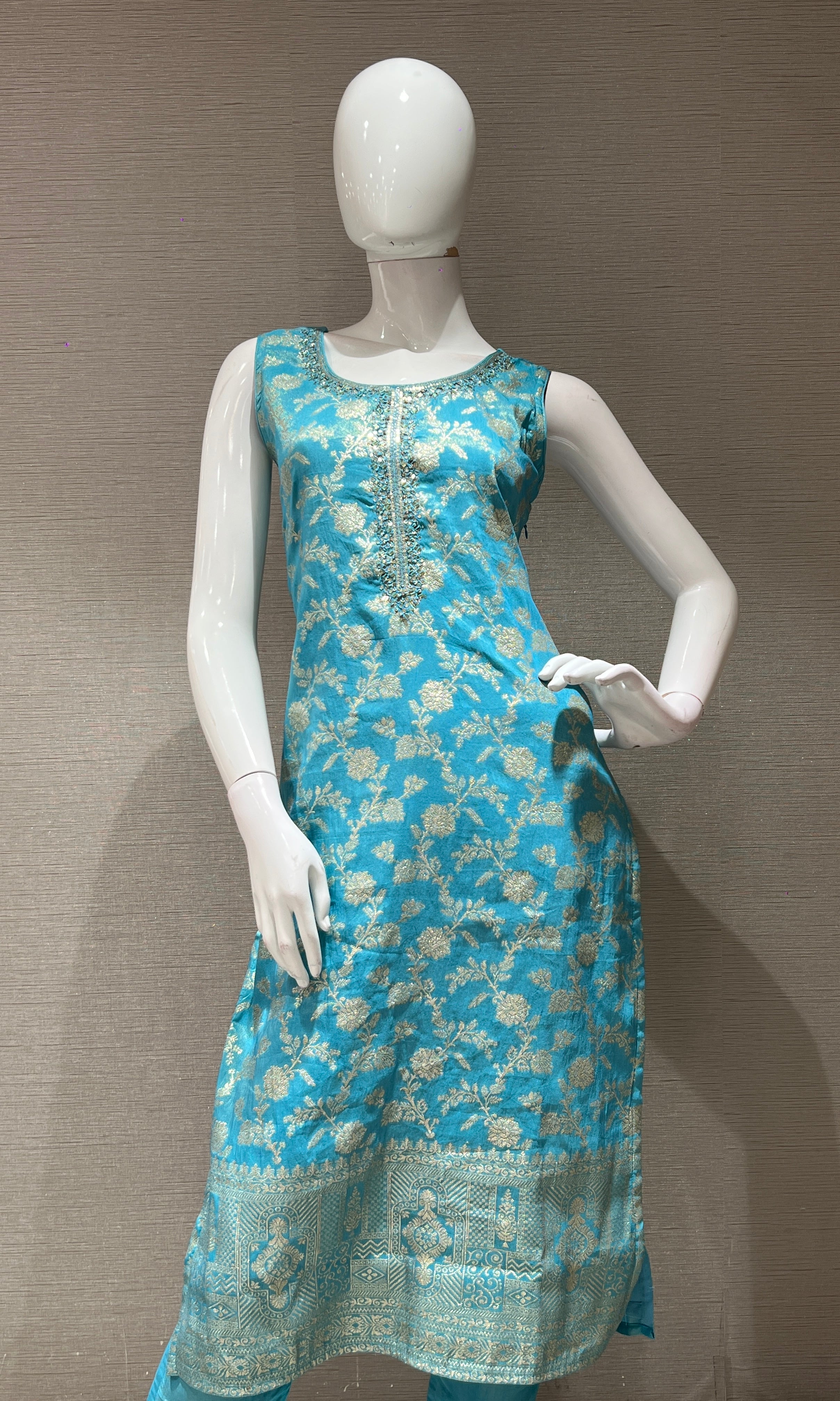 Sea blue golden embroidered kurta set