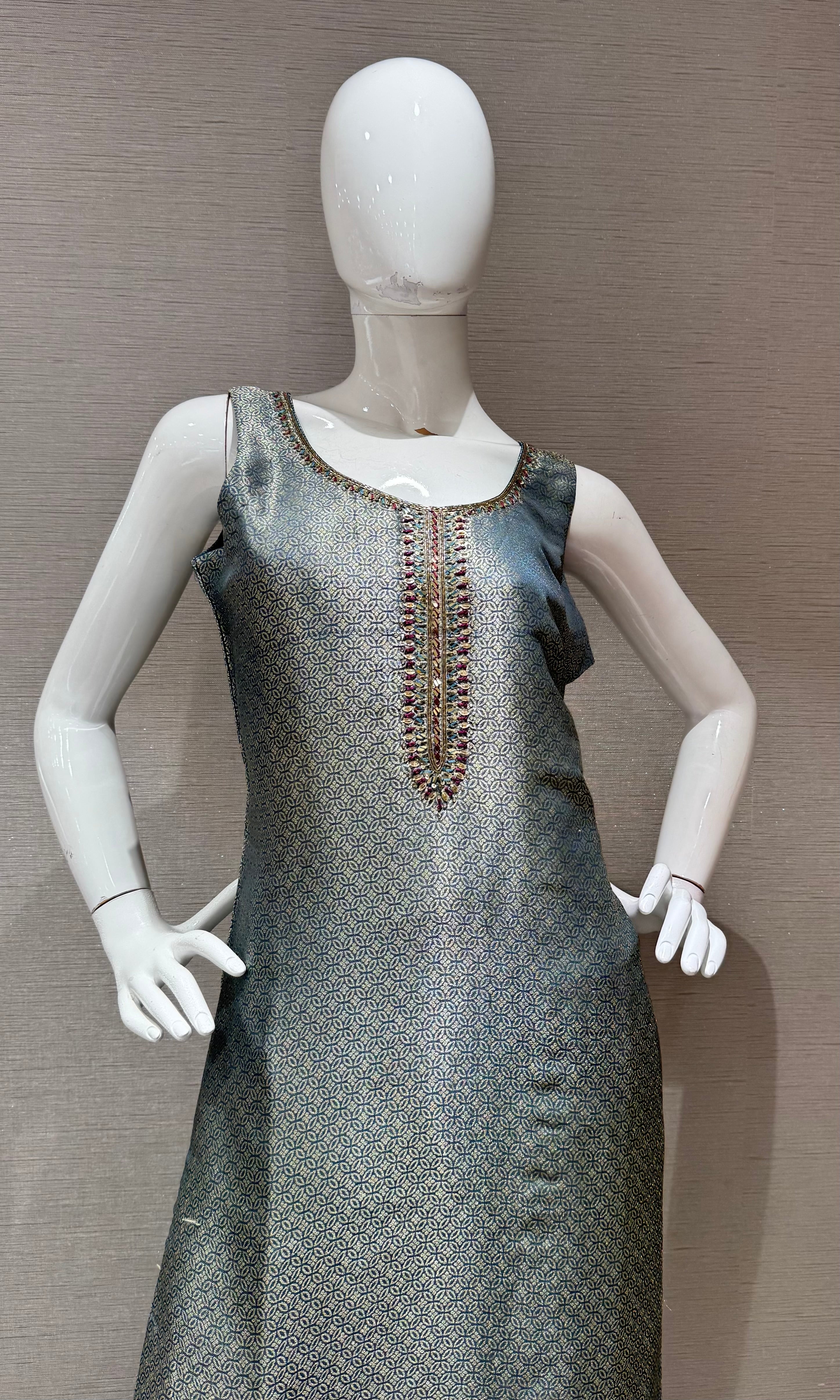 Muted Blue Printed Tunic with Zari Dupatta