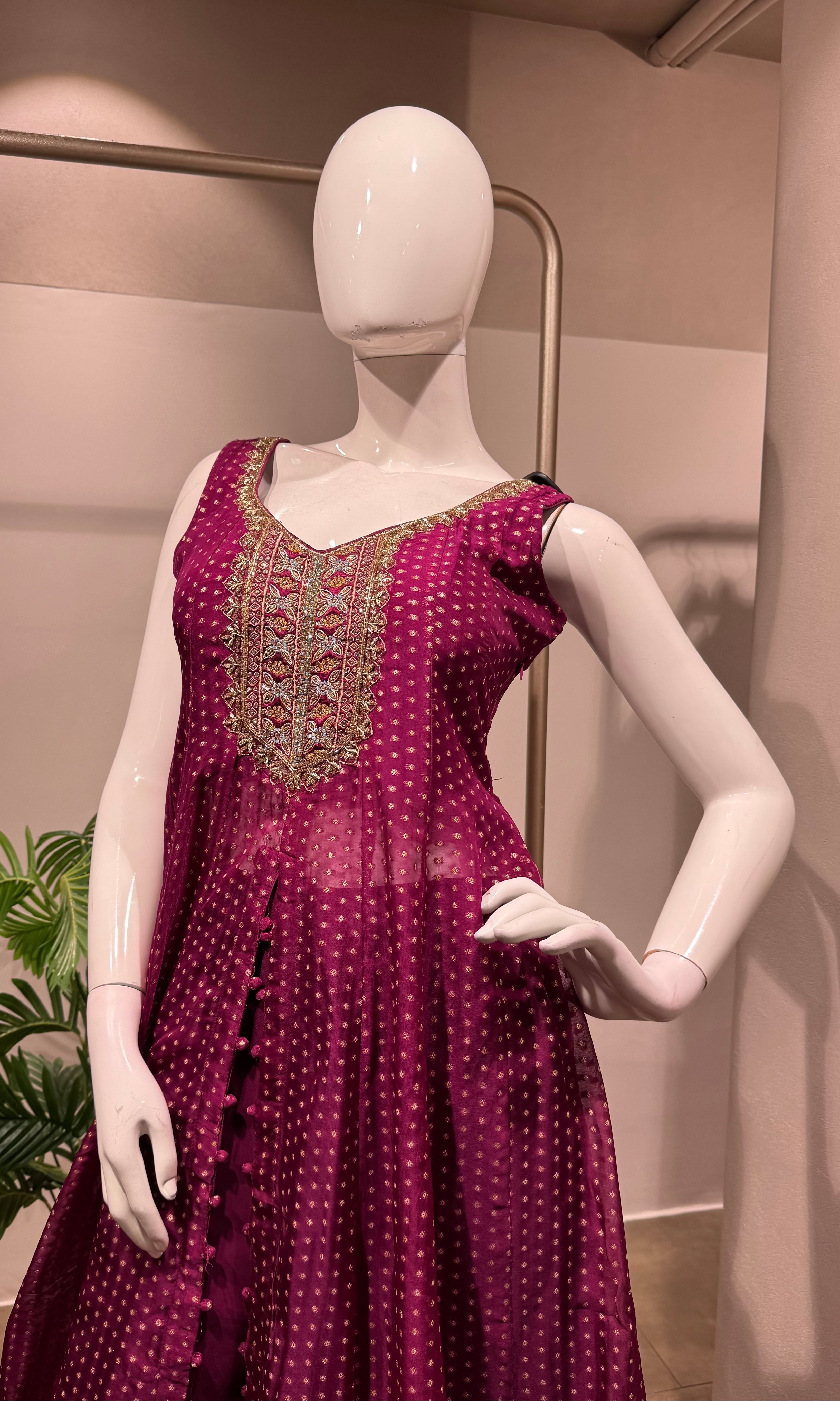 Wine Silk Blend Embroidered ANARKALI Set