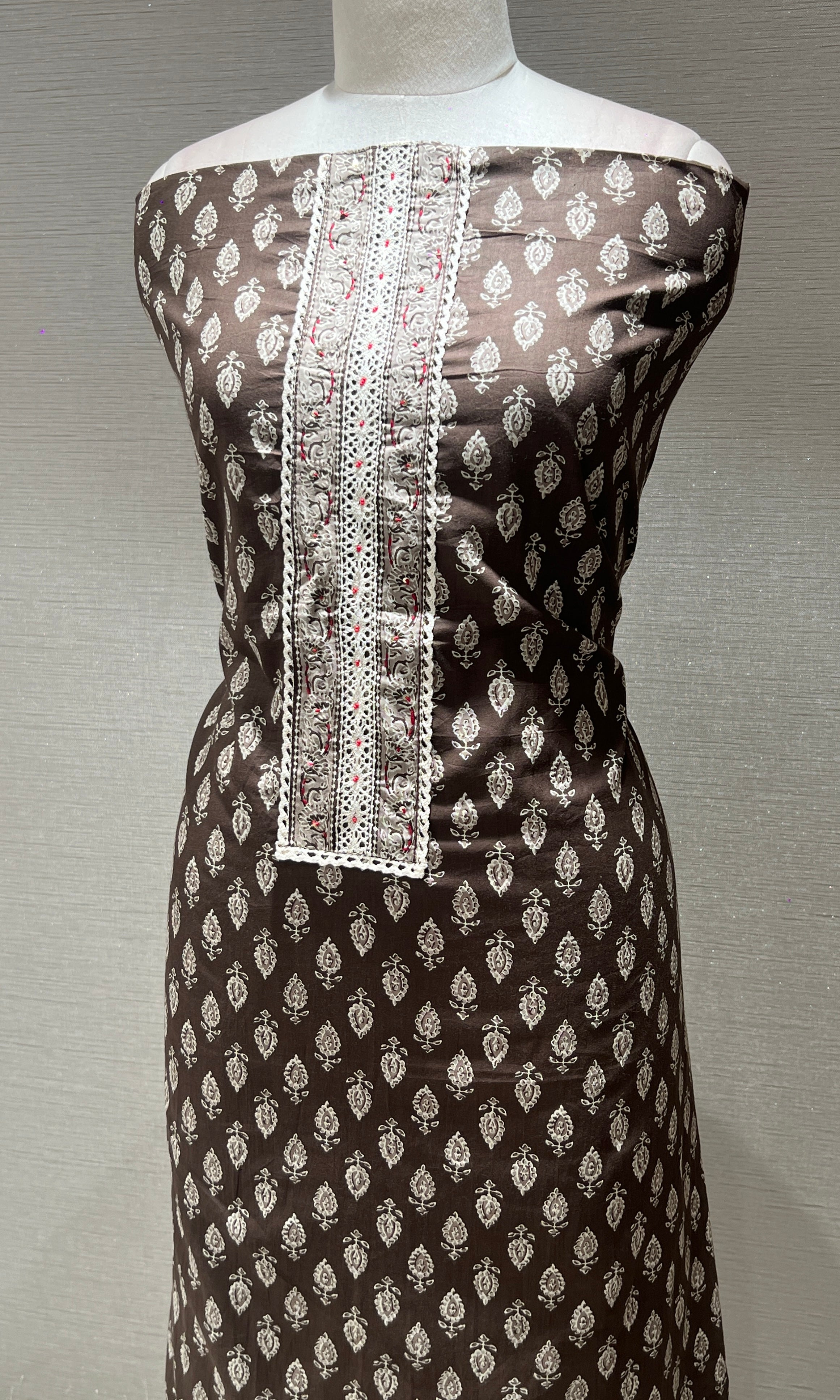 Elegant Brown and White print dress material