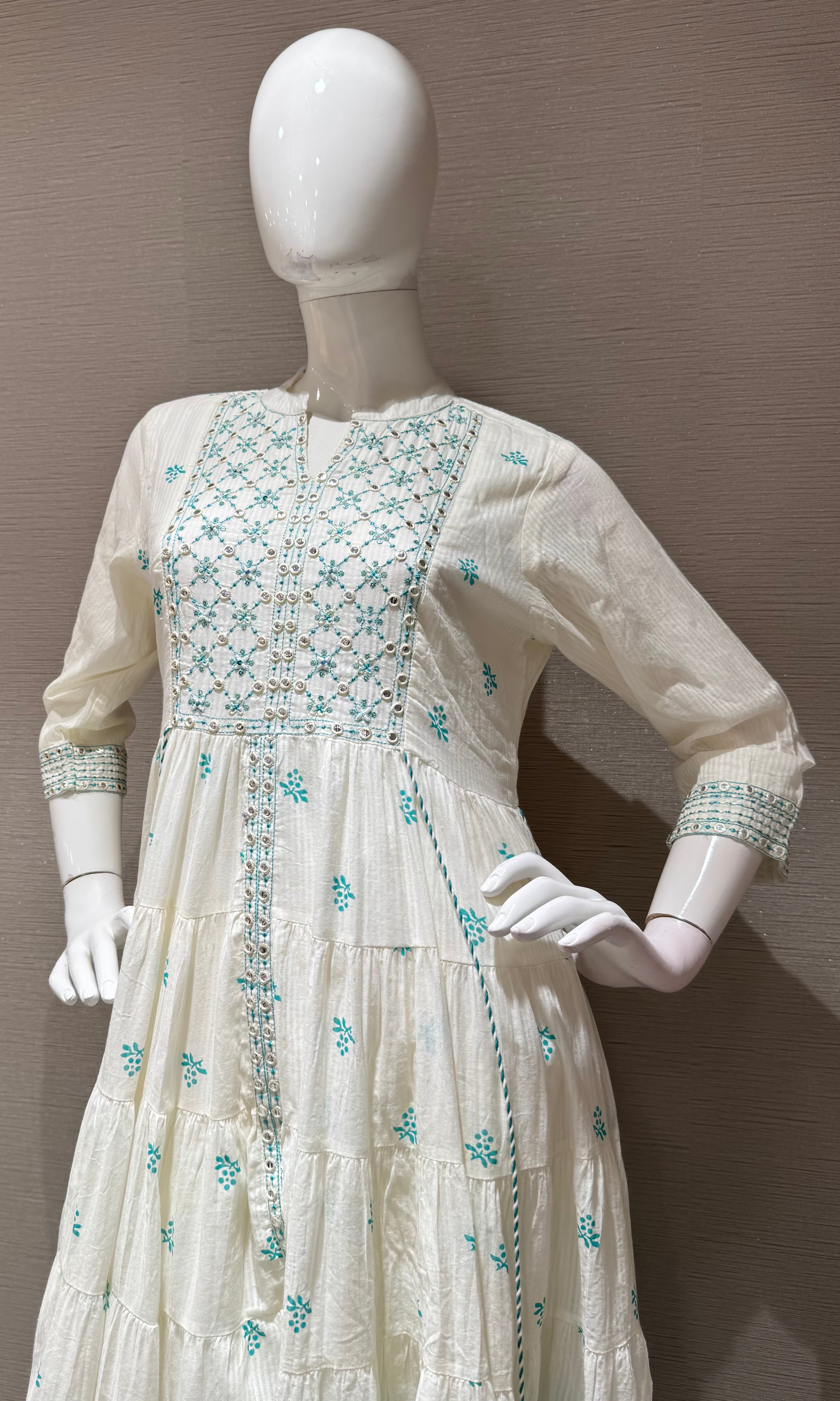 Sea Blue printed anarkali kurta set with dupatta