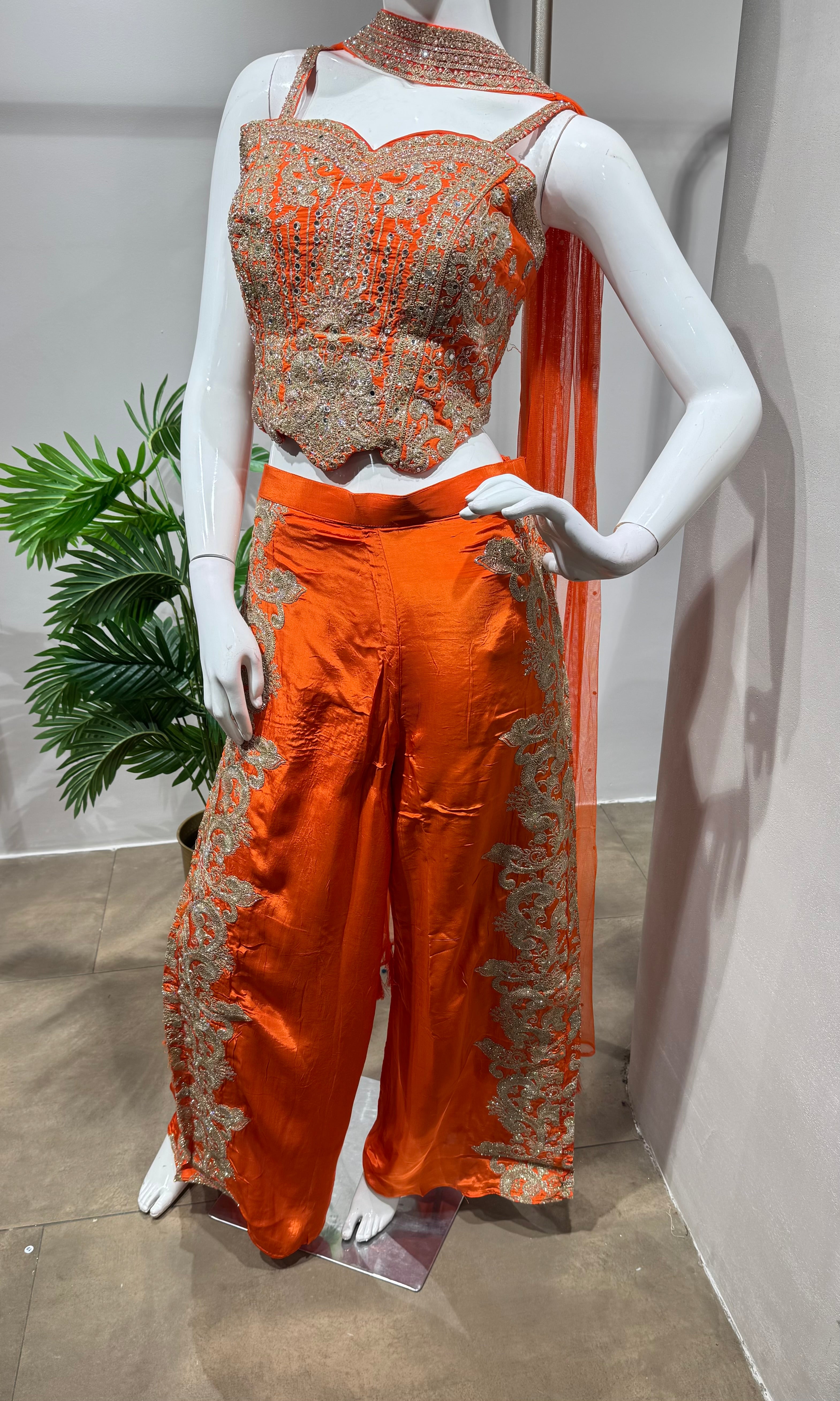 Orange embroidered Indo-Western palazzo set