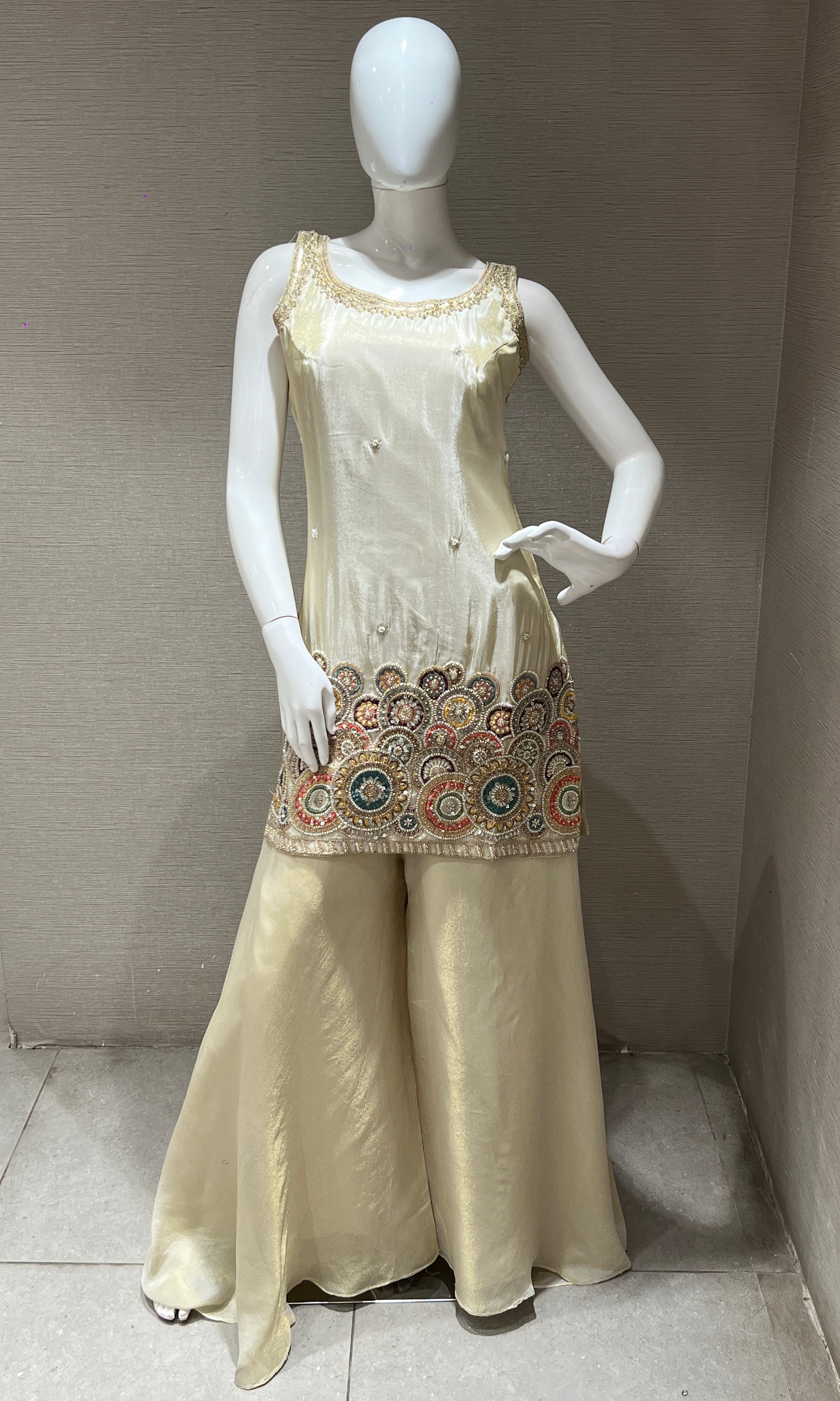 Ivory white shimmer tissue palazzo