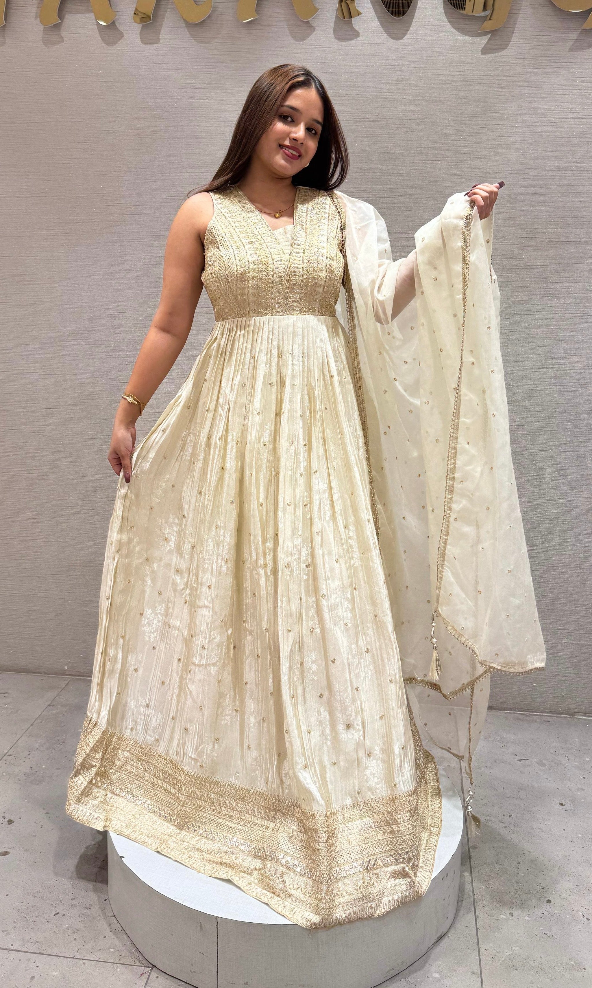 Haft white long dress