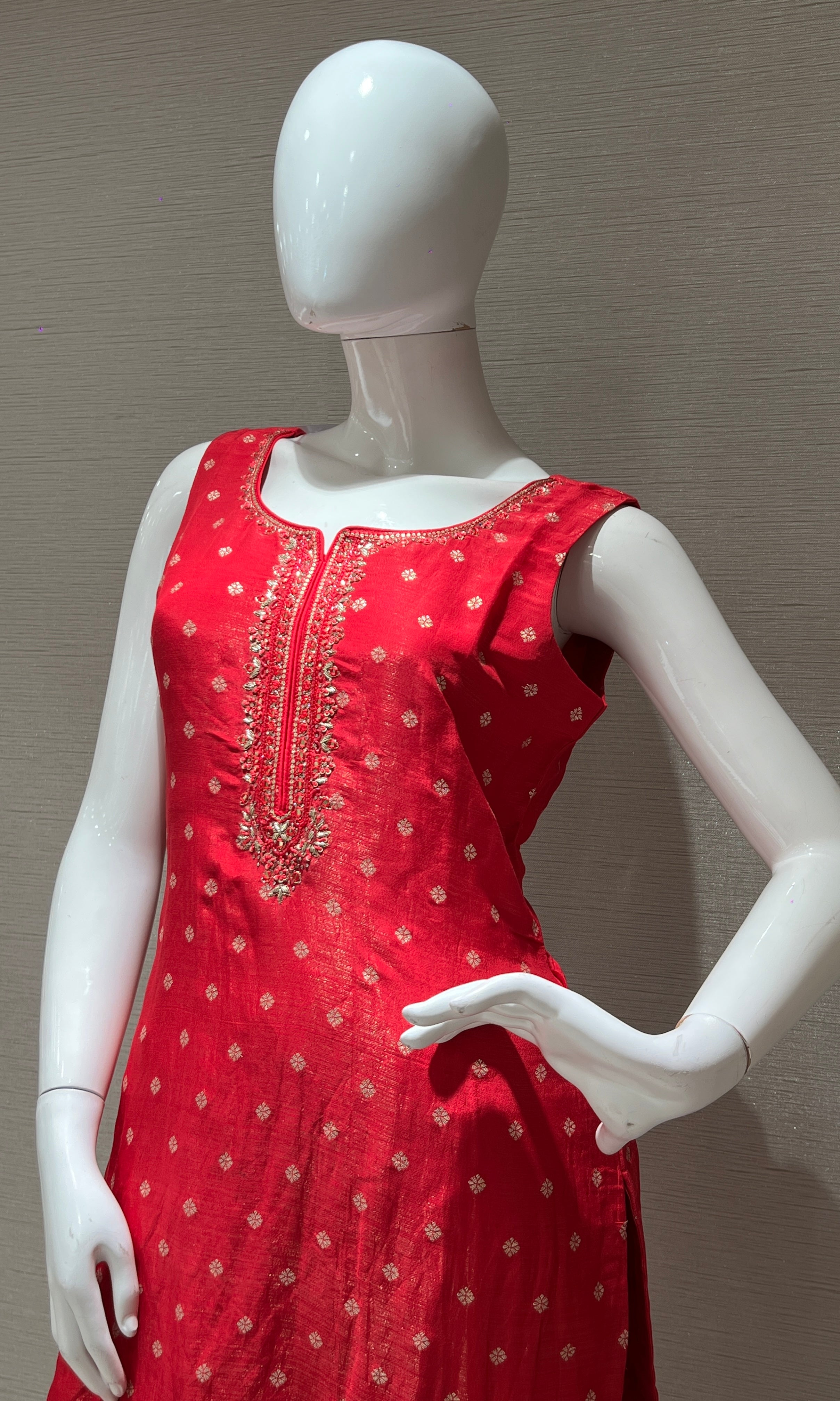 Rani Pink shimmer silk embroidered kurta set