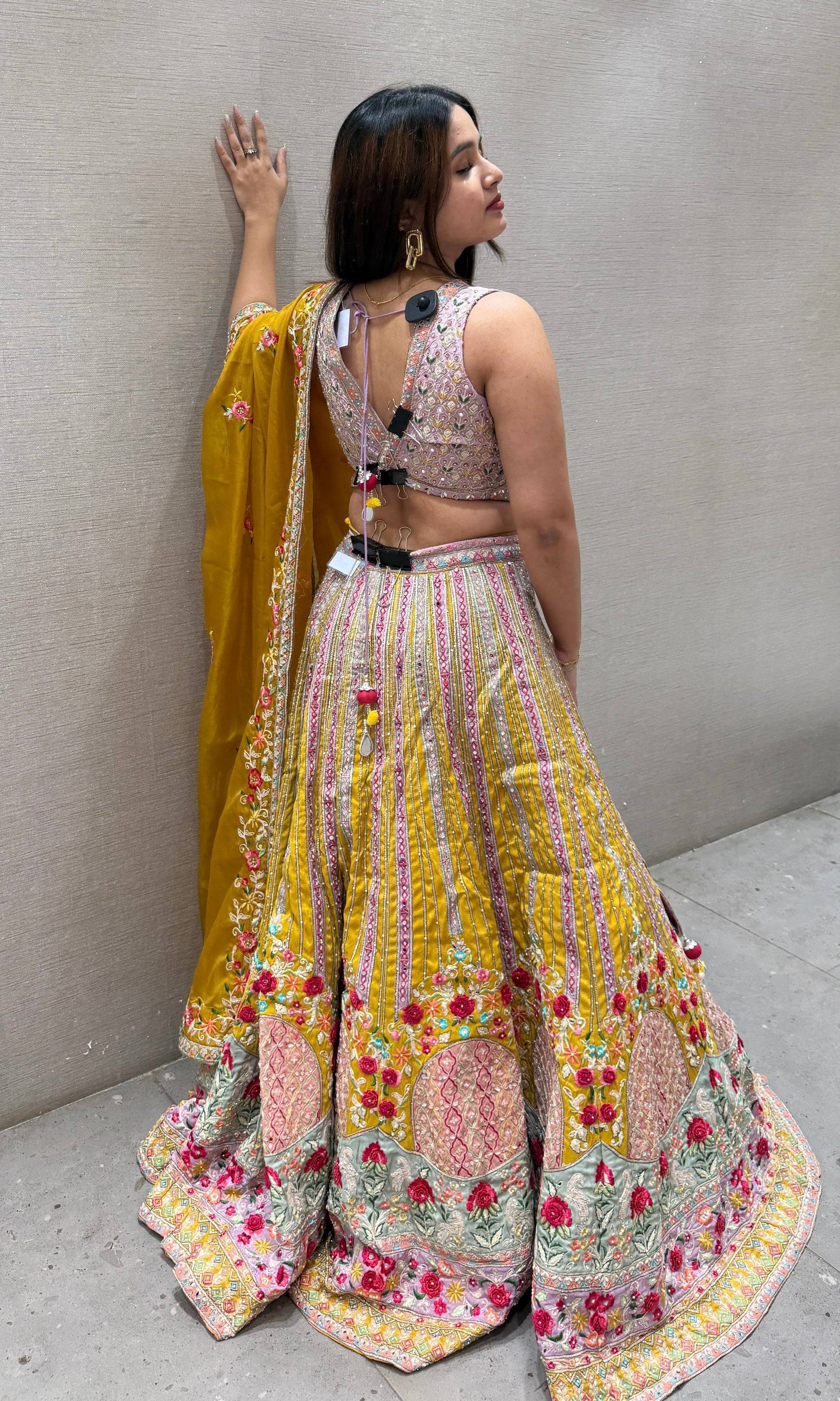 Musturd yellow with multi embroidered lehenga