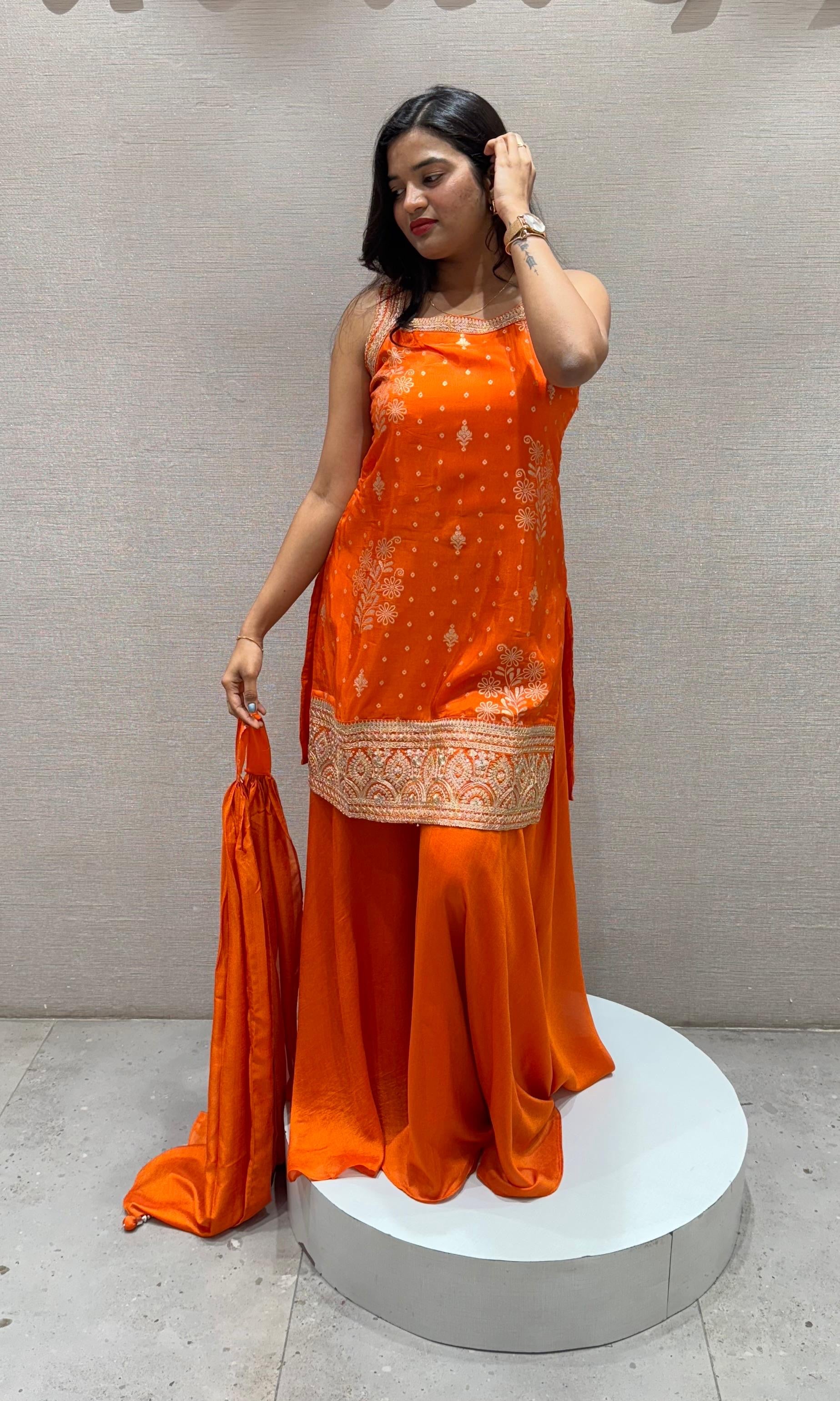 Orange GOLD EMBROIDERED SHARARA SET