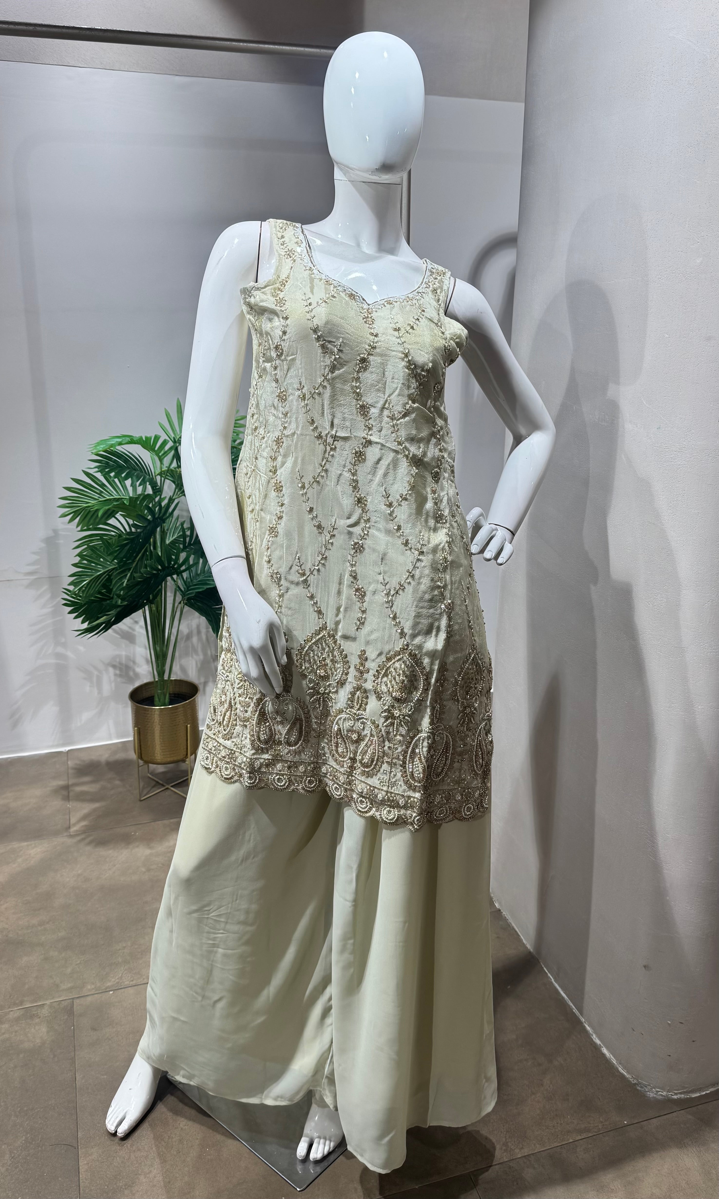 WHITE Embroidered sharara Set with Dupatta