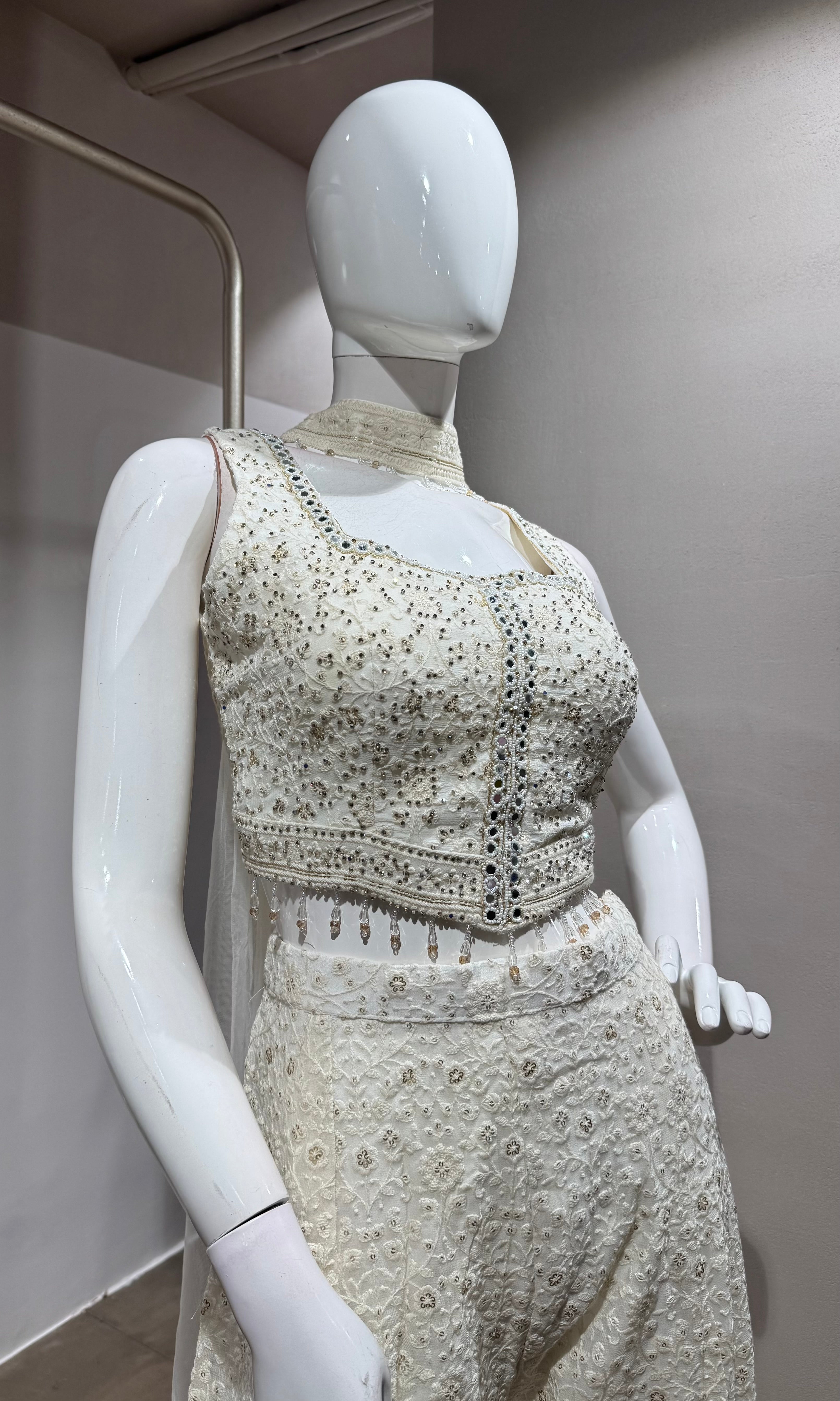 WHITE Beadwork Chanderi PALAZZO SET
