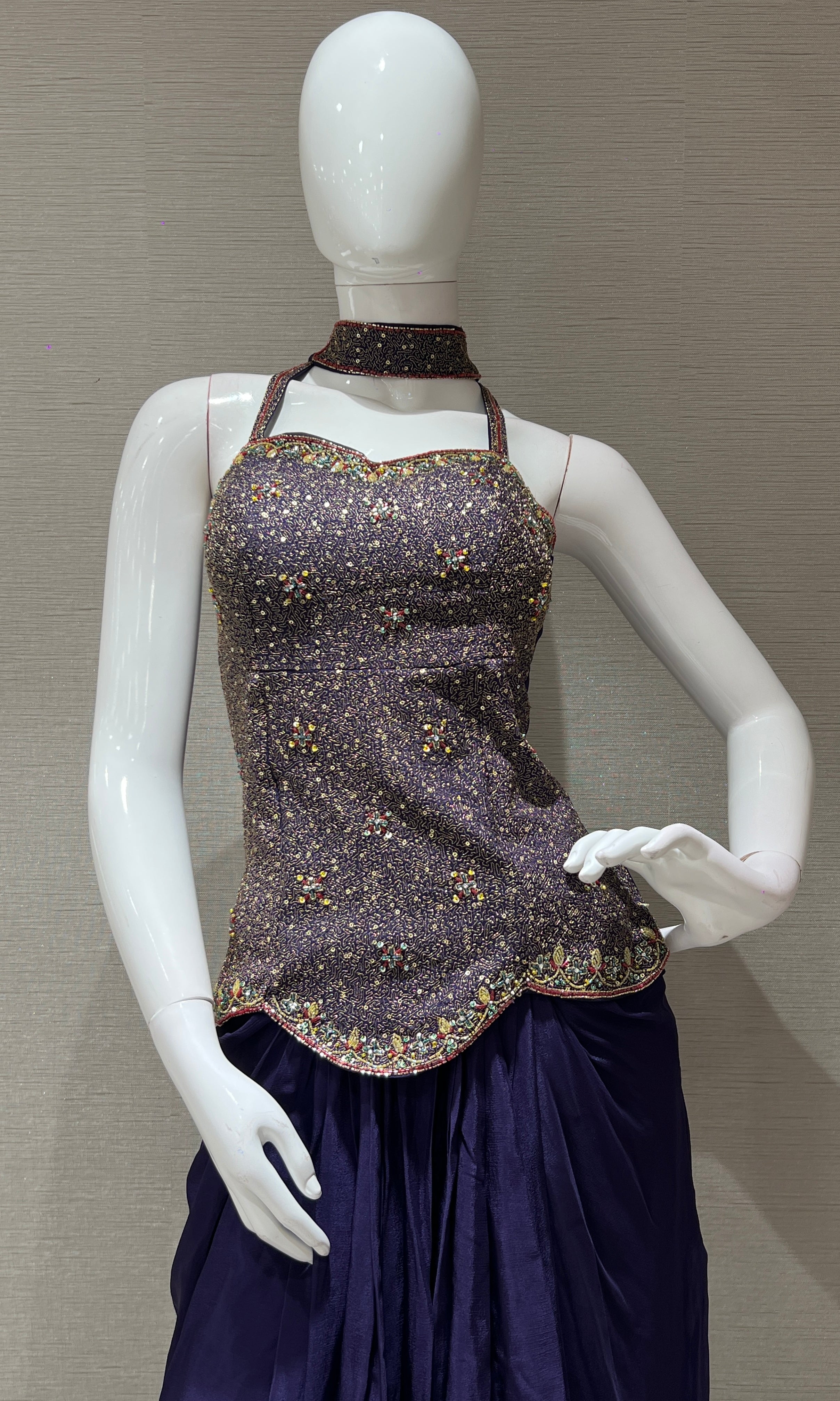 Purple Corset Blouse with draped skirt
