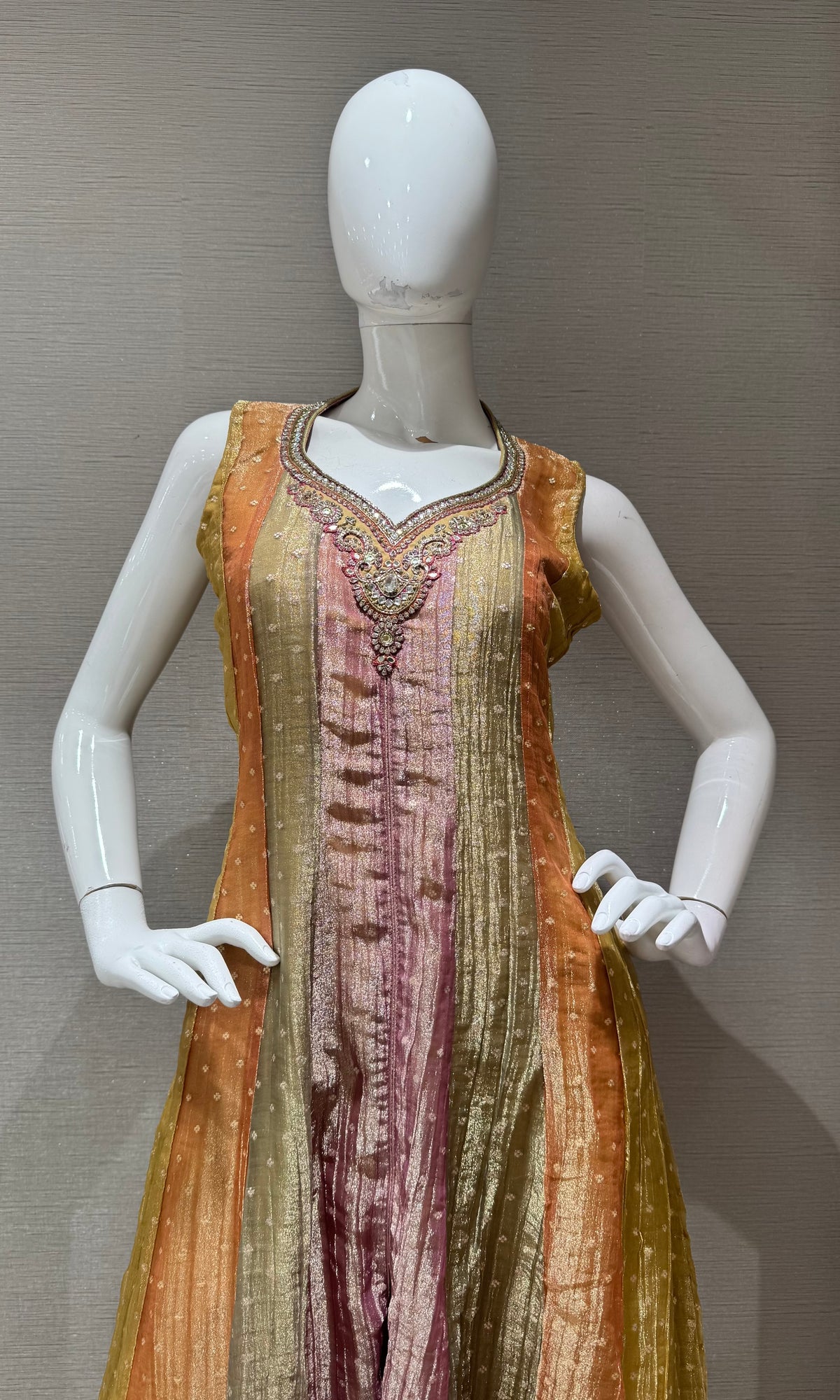 MULTI BANARASI TISSUE SILK ANARKALI SET WITH DUPATTA