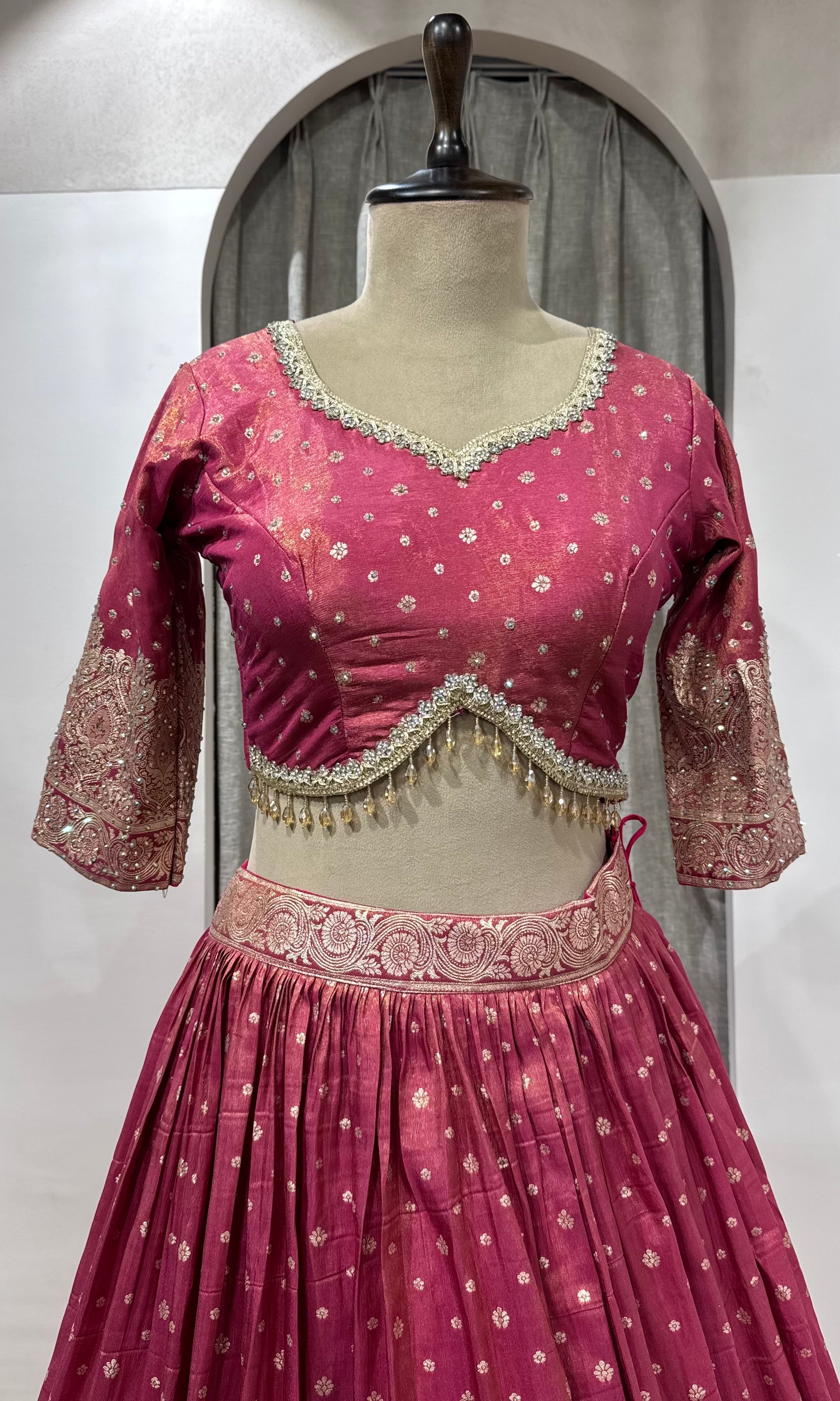 Pink Banarasi Lehenga Set with dupatta
