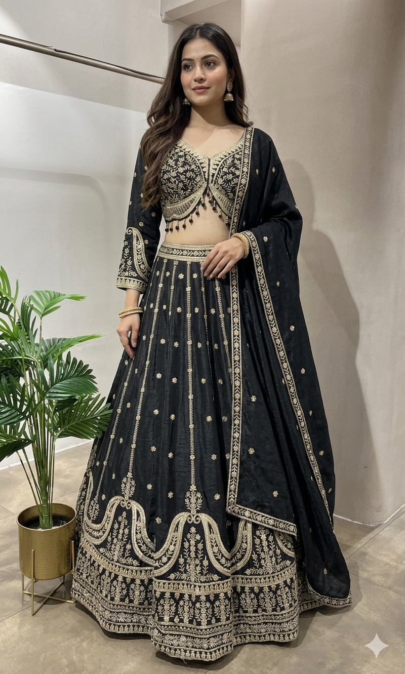 BLACK GOLDEN ETHINC LEHENGA