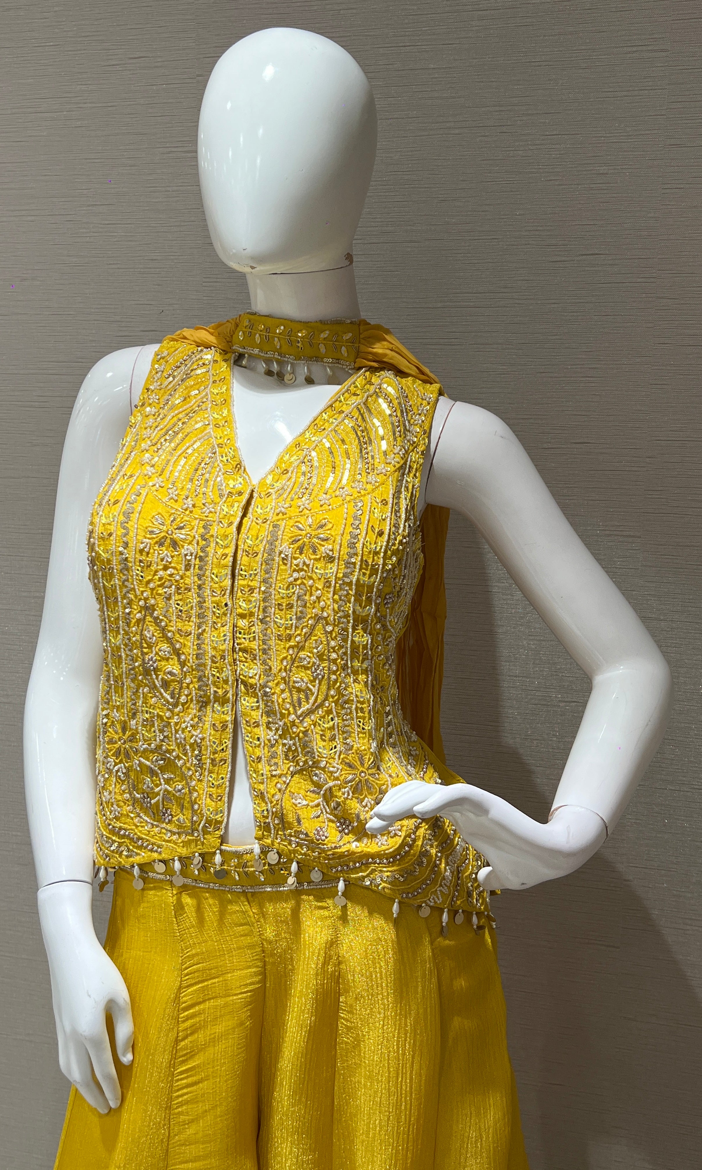yellow embellished palazzo set