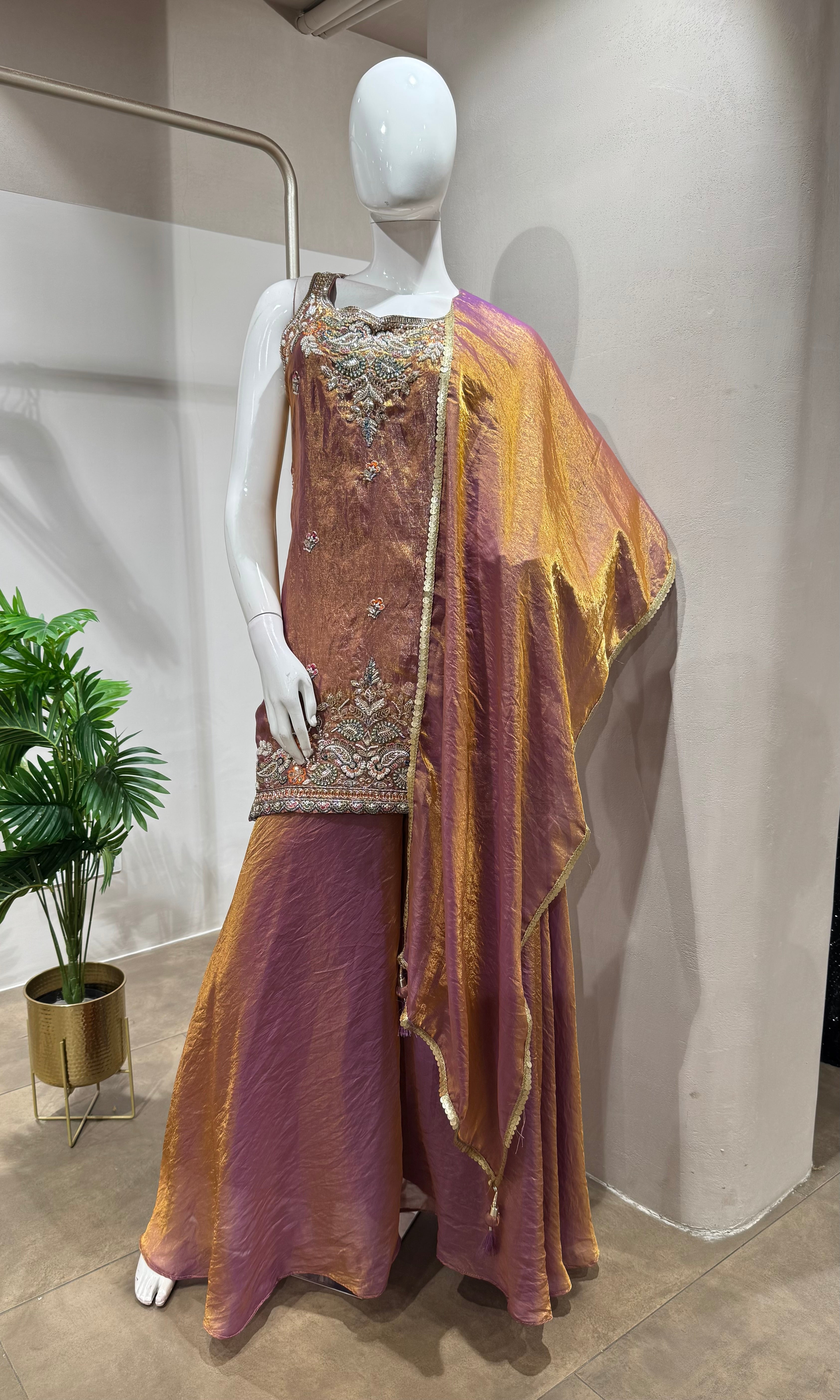 LIGHT BROWN Tissue Sharara Set