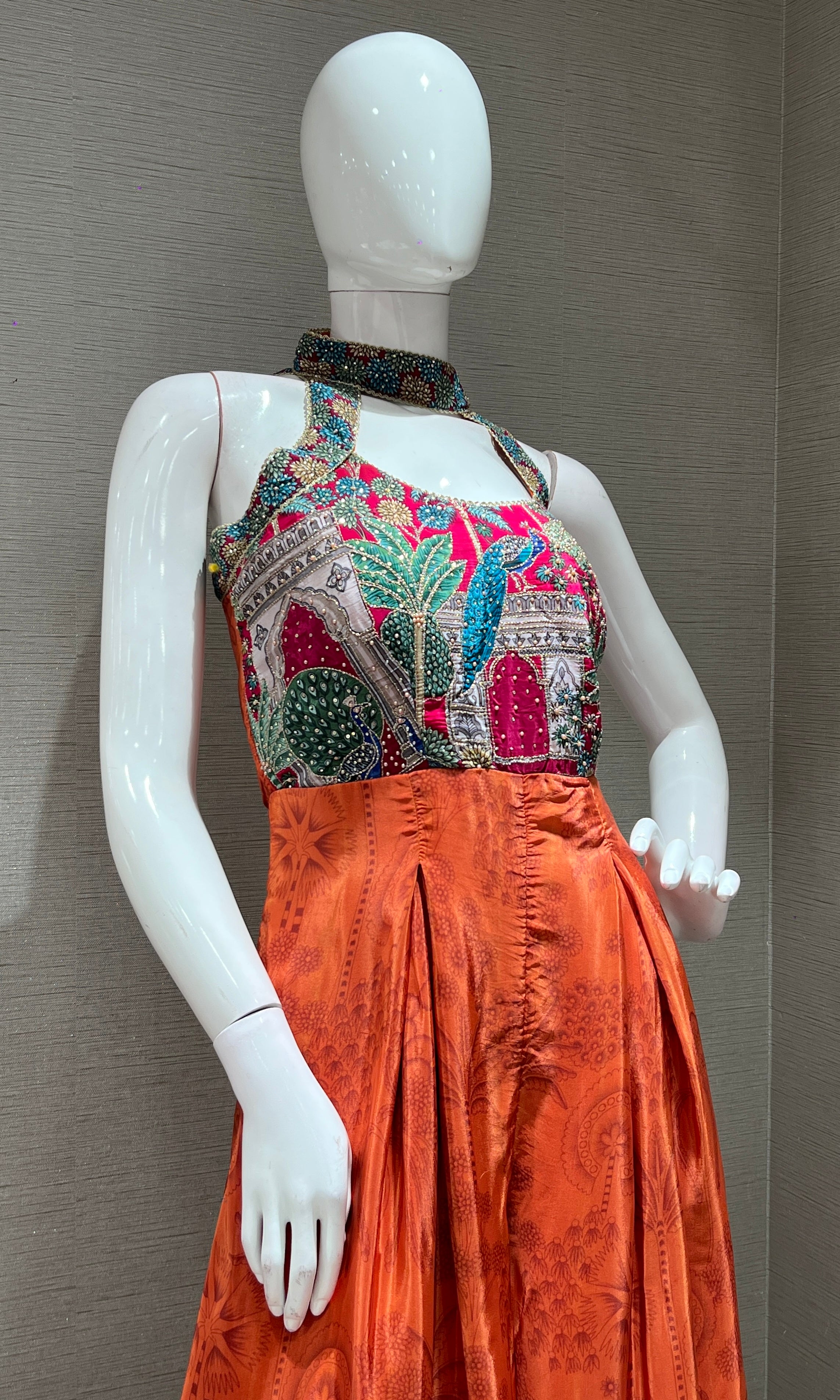 Rust EMBROIDERED HALTER NECK jumpsuit