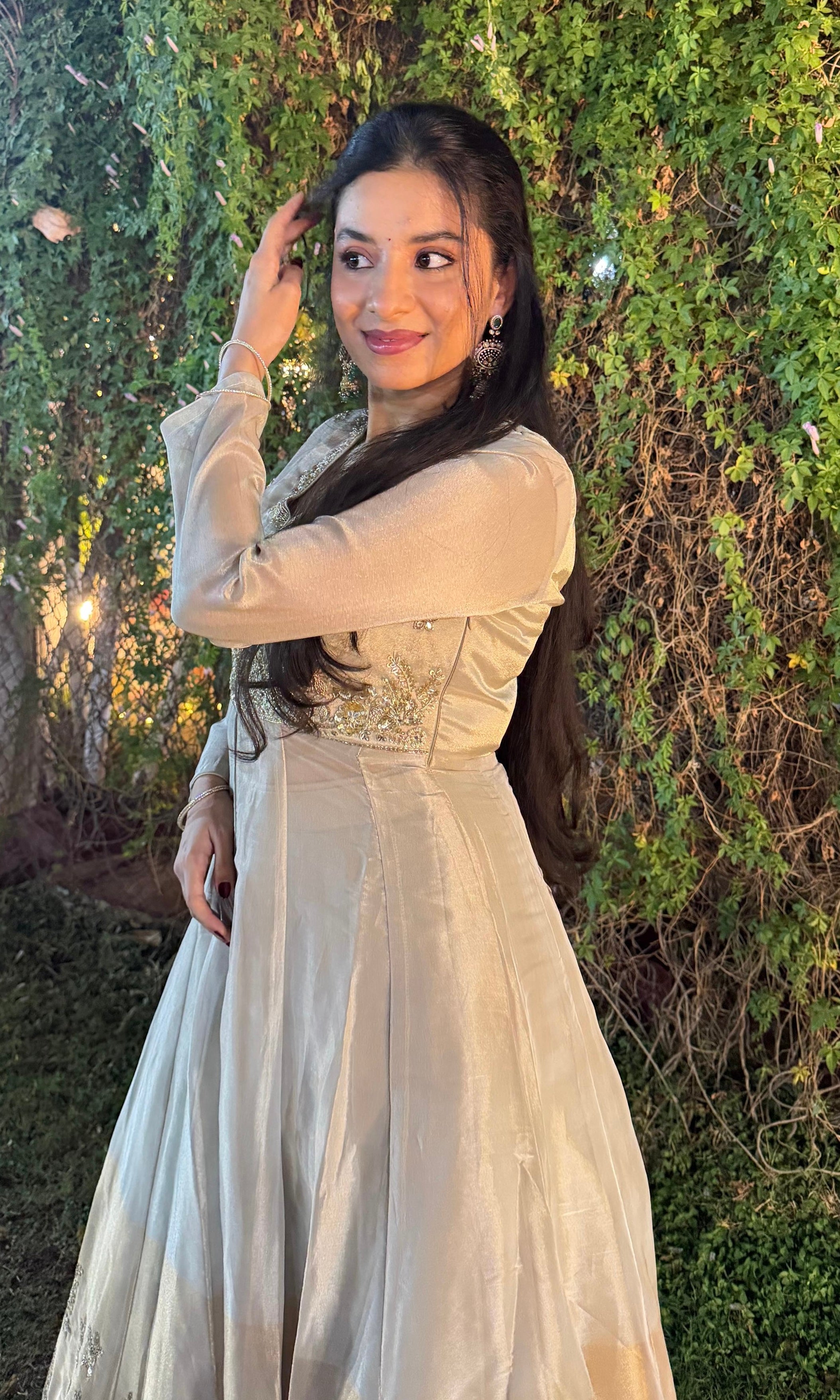 Half white FRONT SLIT EMBELLISHED ANARKALI
