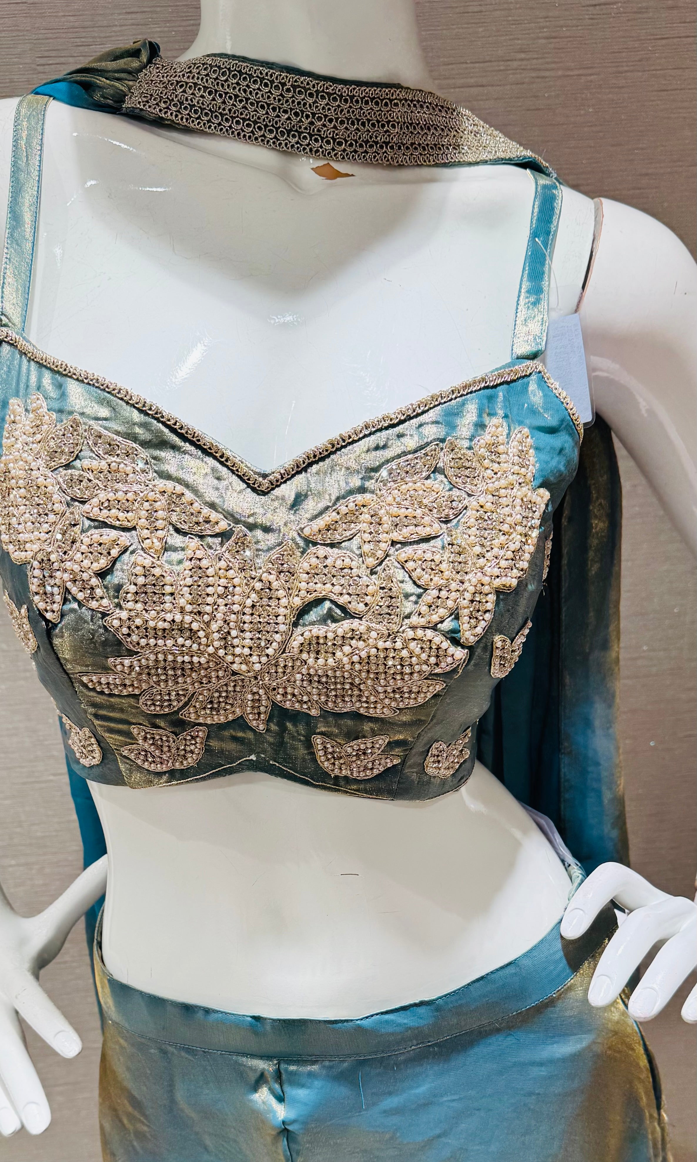 Sea Blue A-Line Shimmer Tissue Palazzo Set