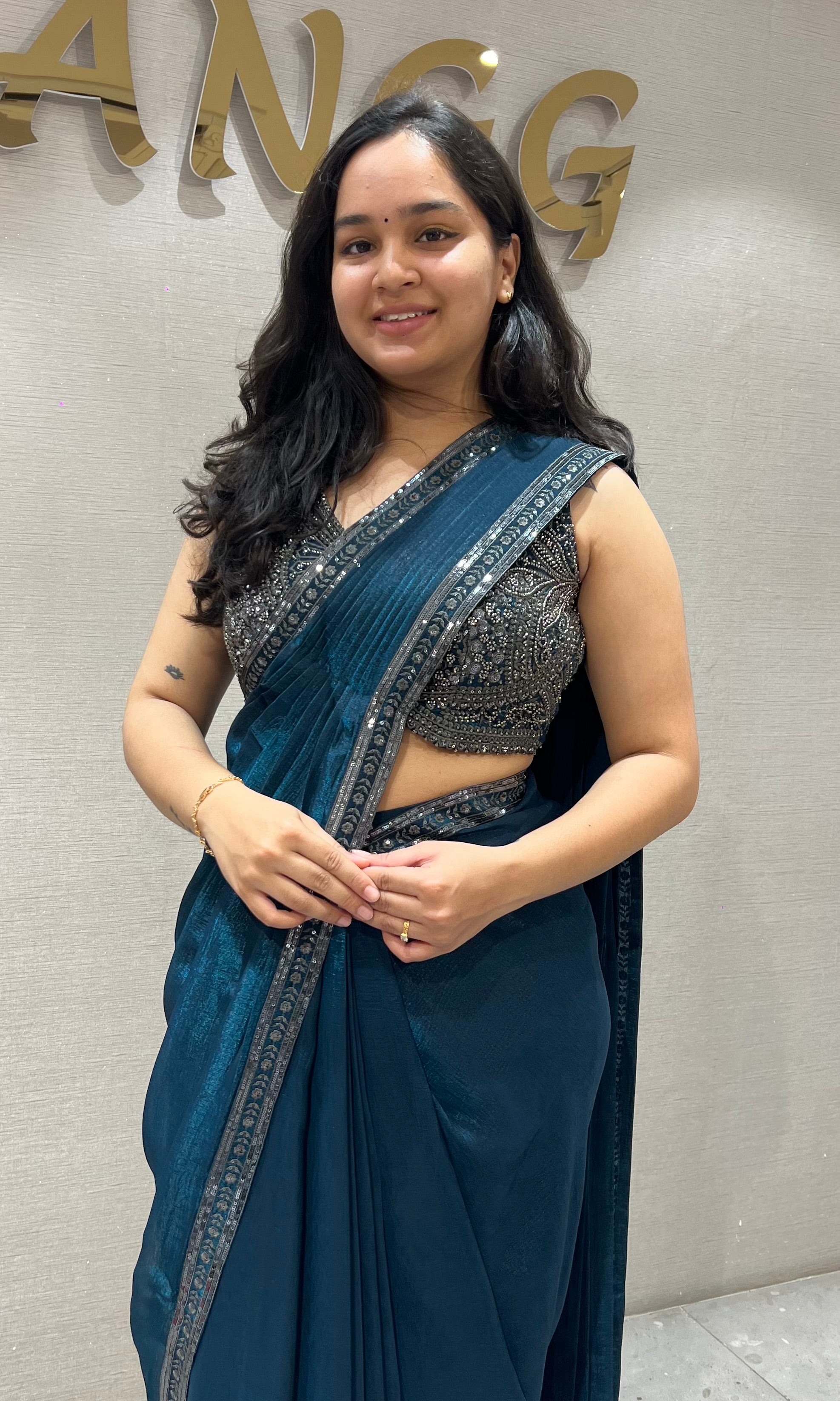 Peacock Blue Georgette Draped Saree