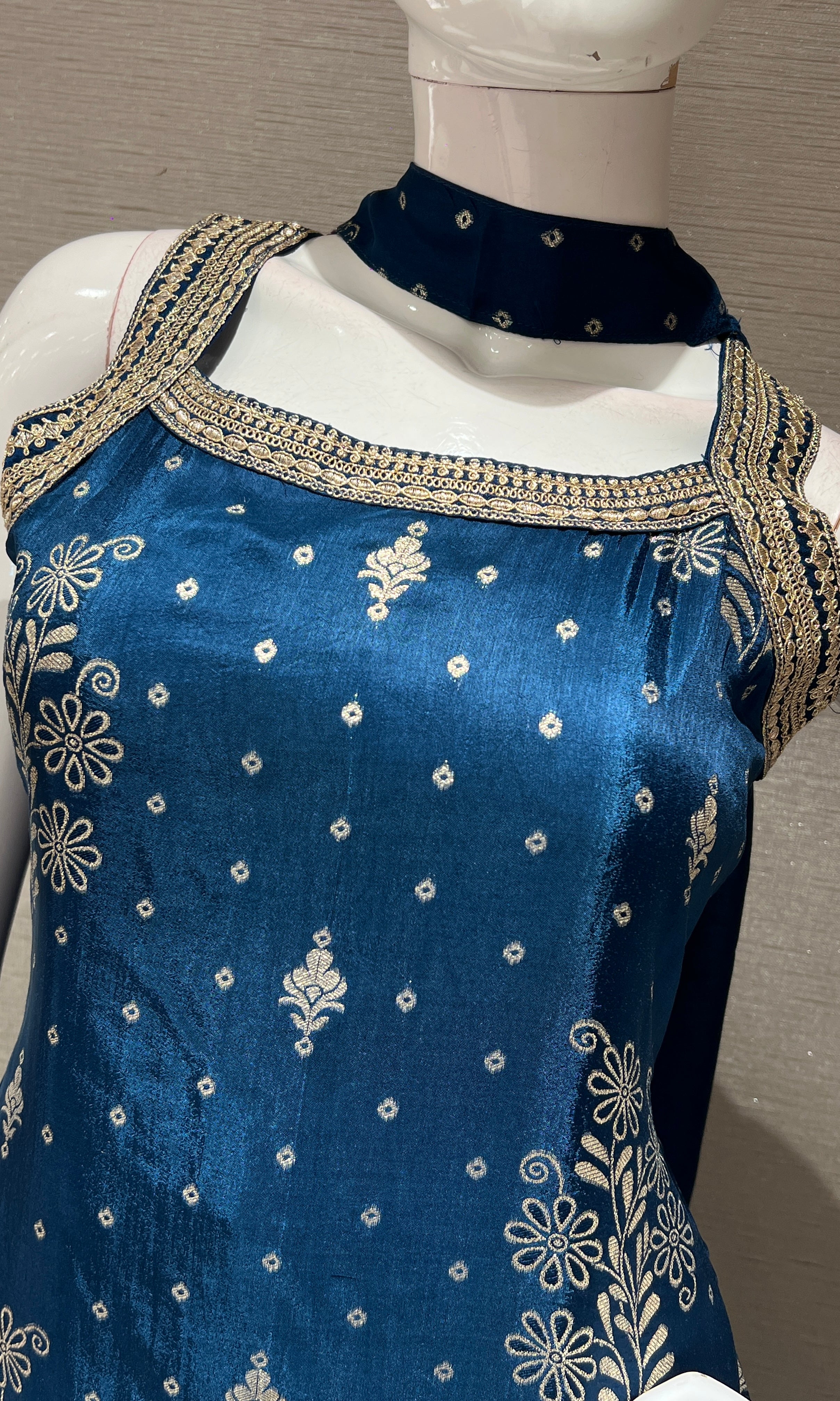 BLUE GOLD EMBROIDERED SHARARA SET