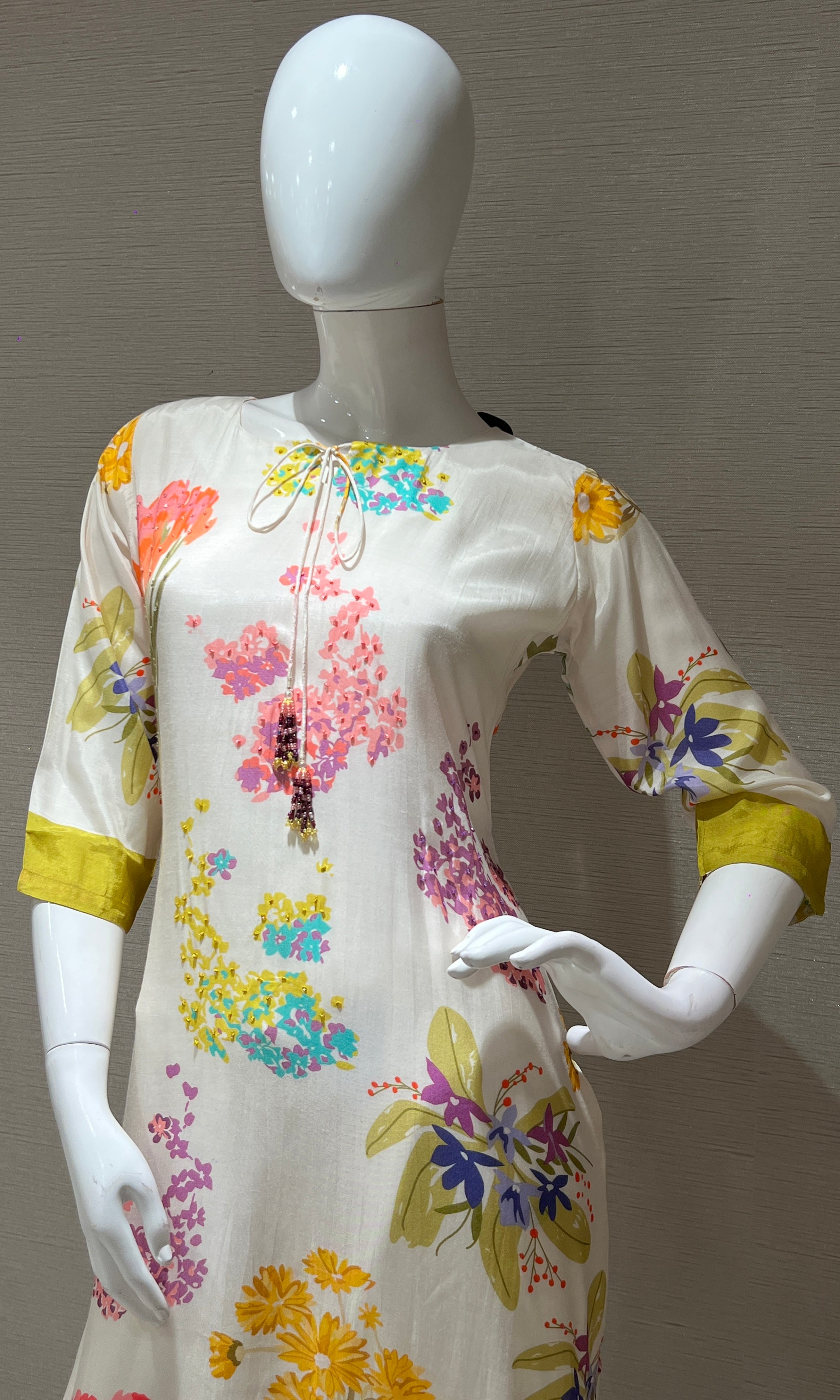 Cream Floral Print Kurti