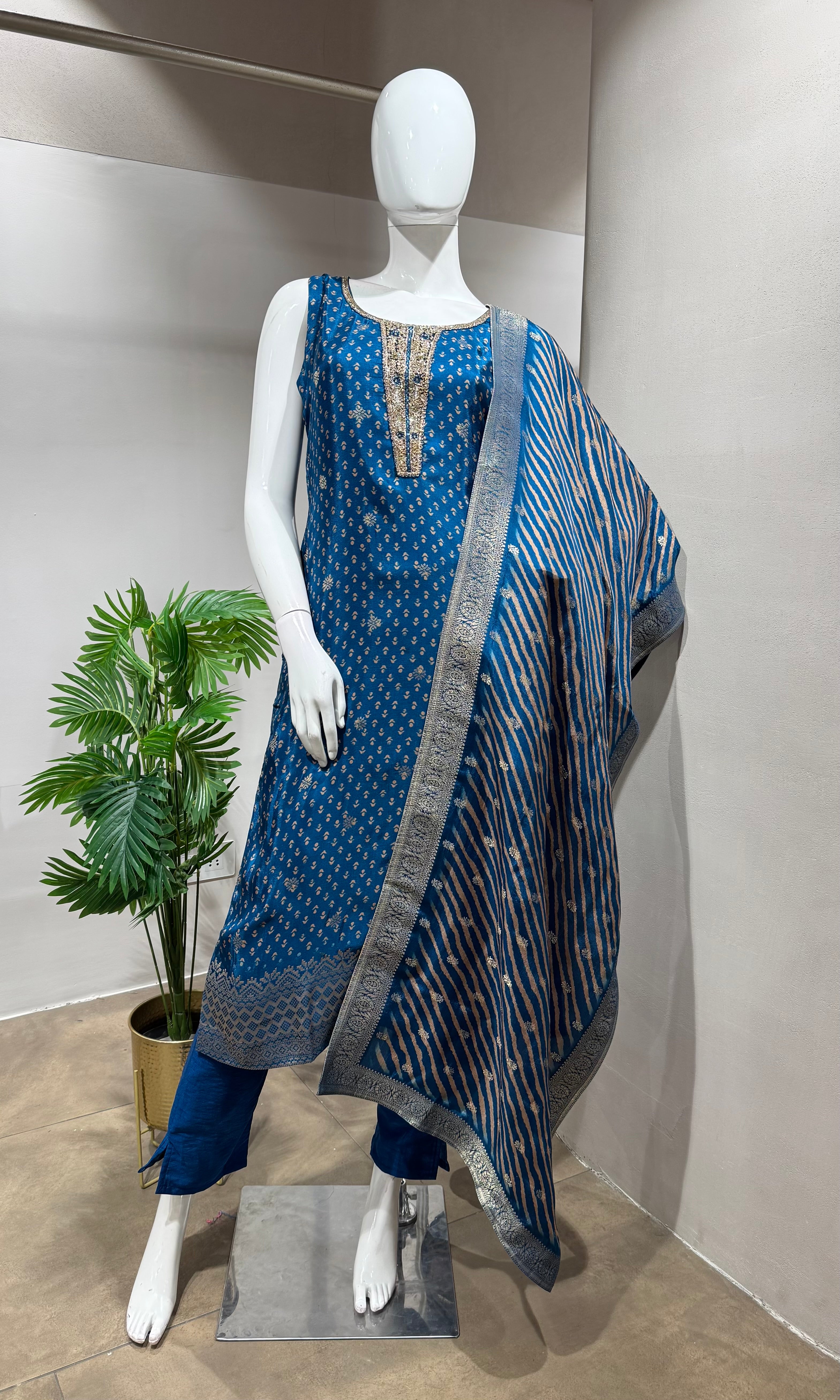 RAMA Blue Embroidered KURTA Set