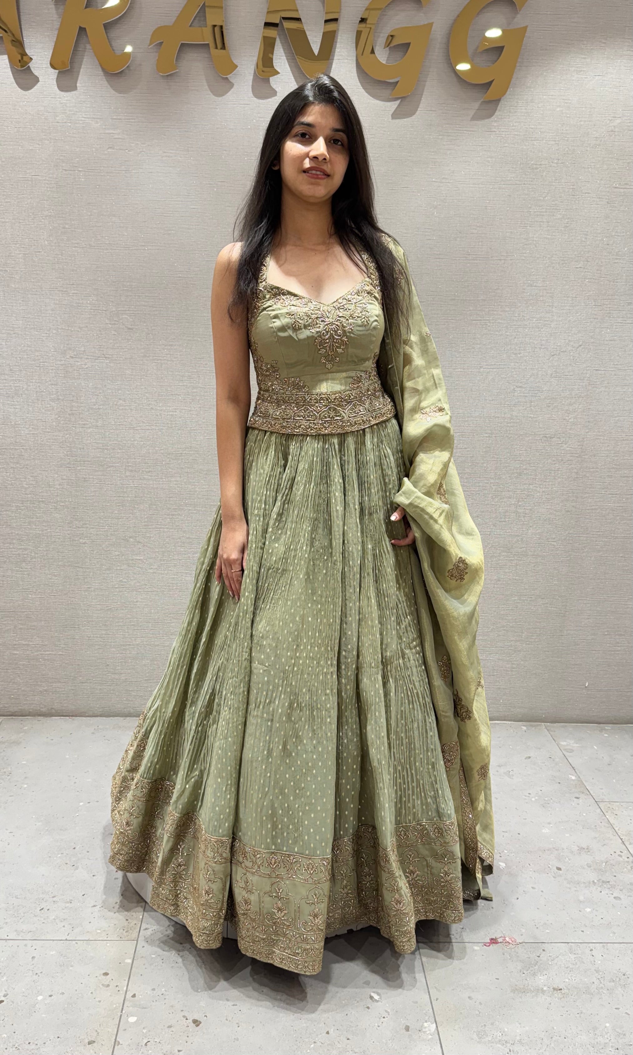 PISTA Green Embroidered Lehenga
