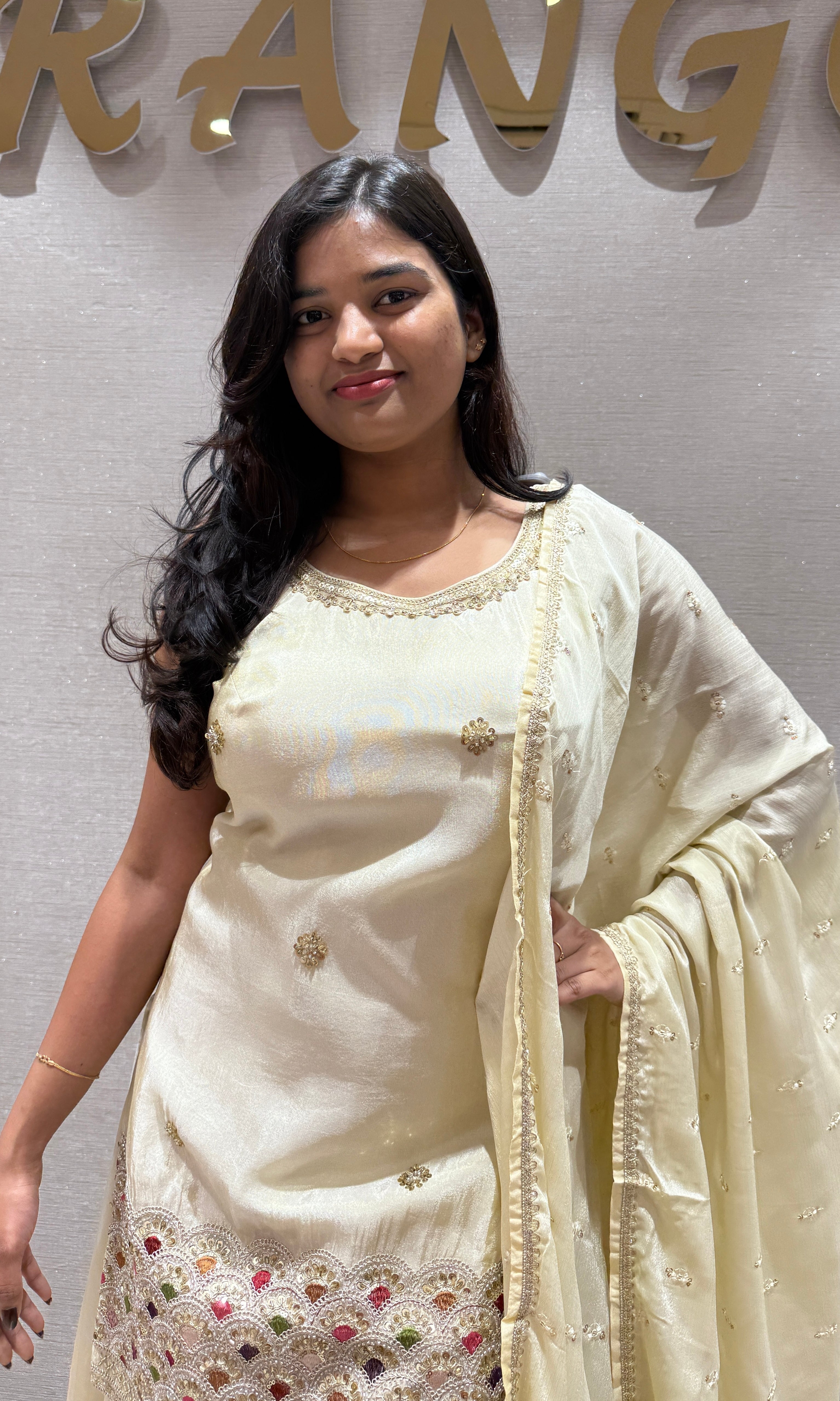 Half White Sharara With Golden Embroidery