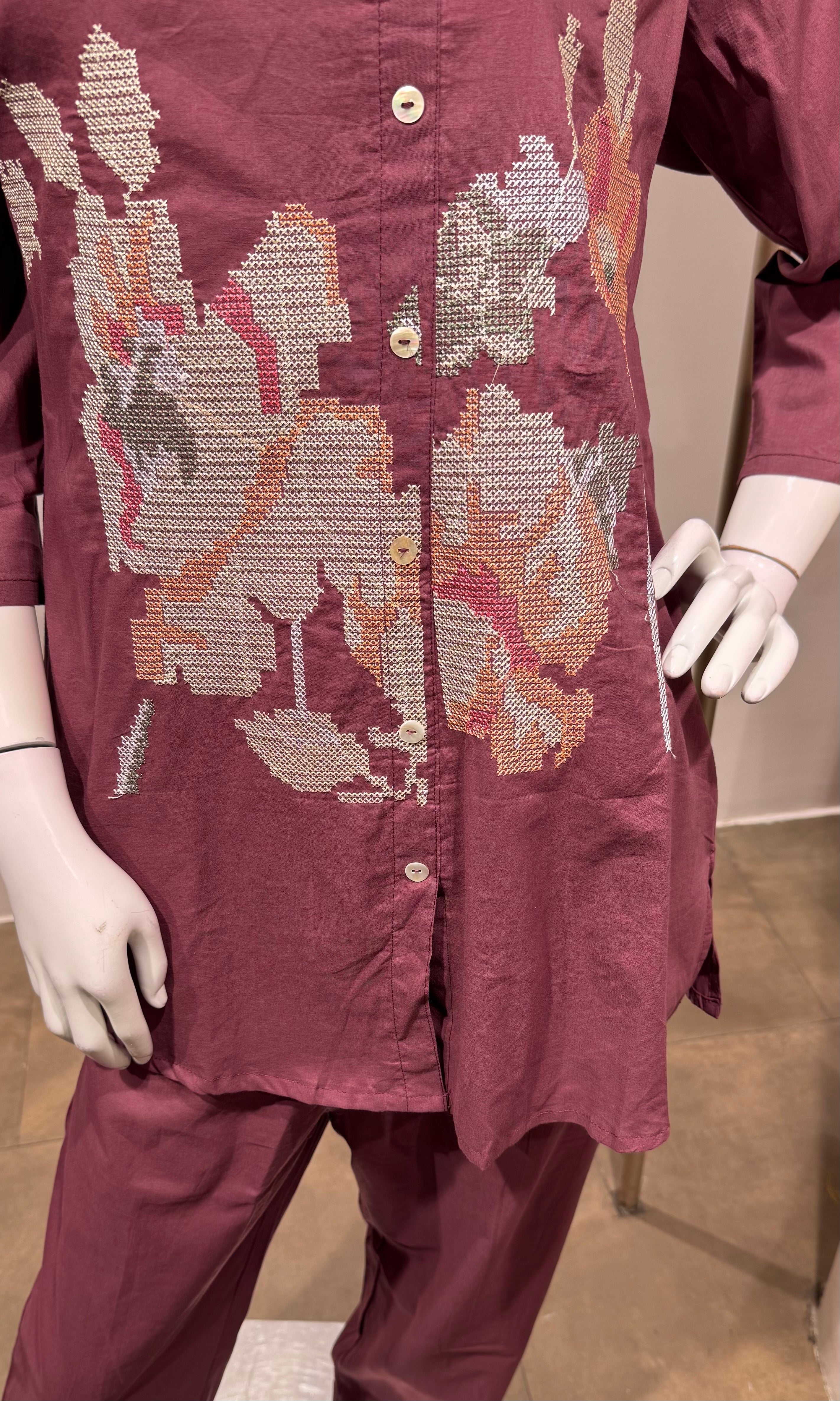 Pink Floral Embroidered Co-Ord Set