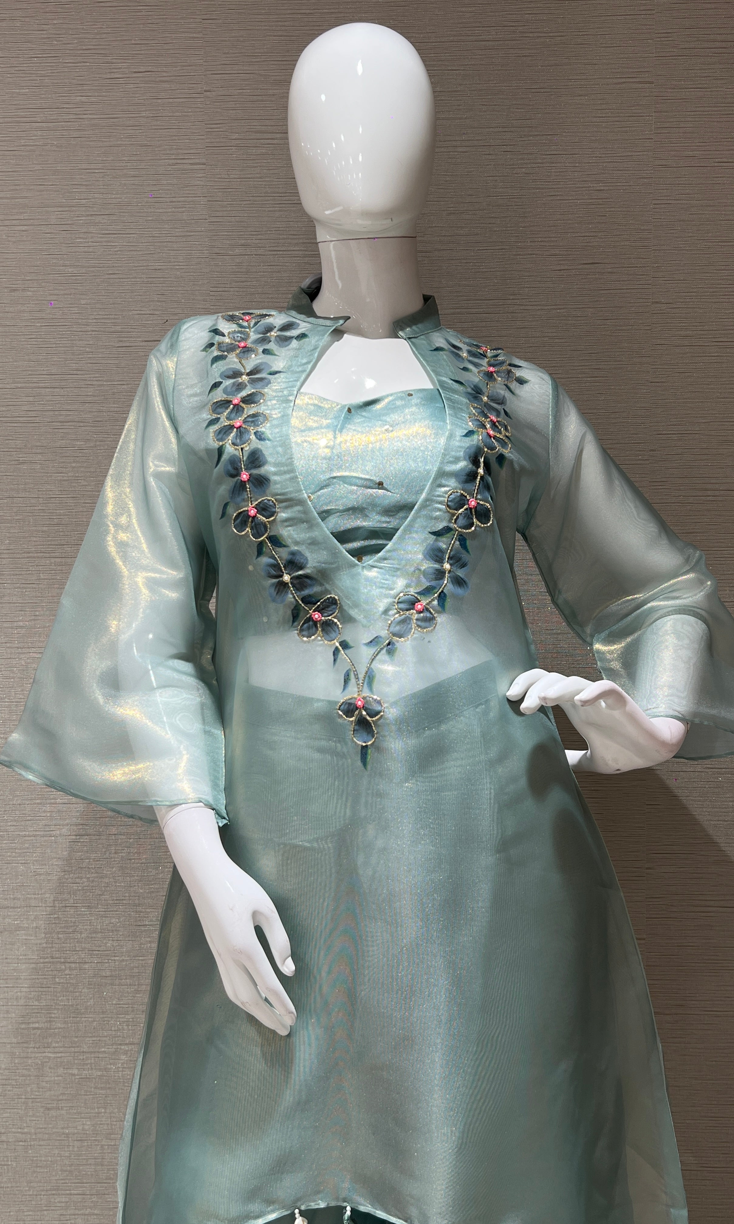 Light Blue Floral Organza Top and palazzo