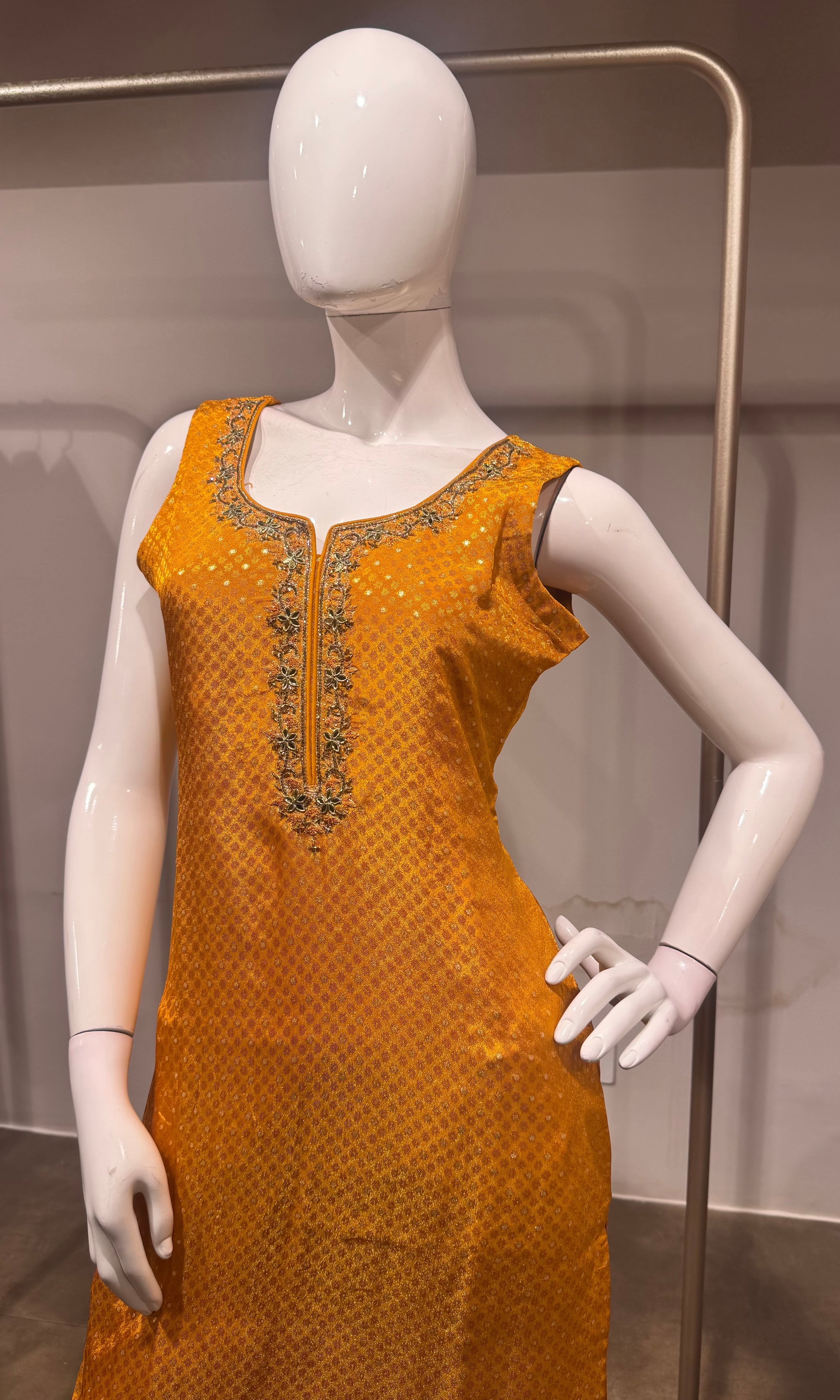 Mustard Yellow Banarasi Embroidered Kurta Set
