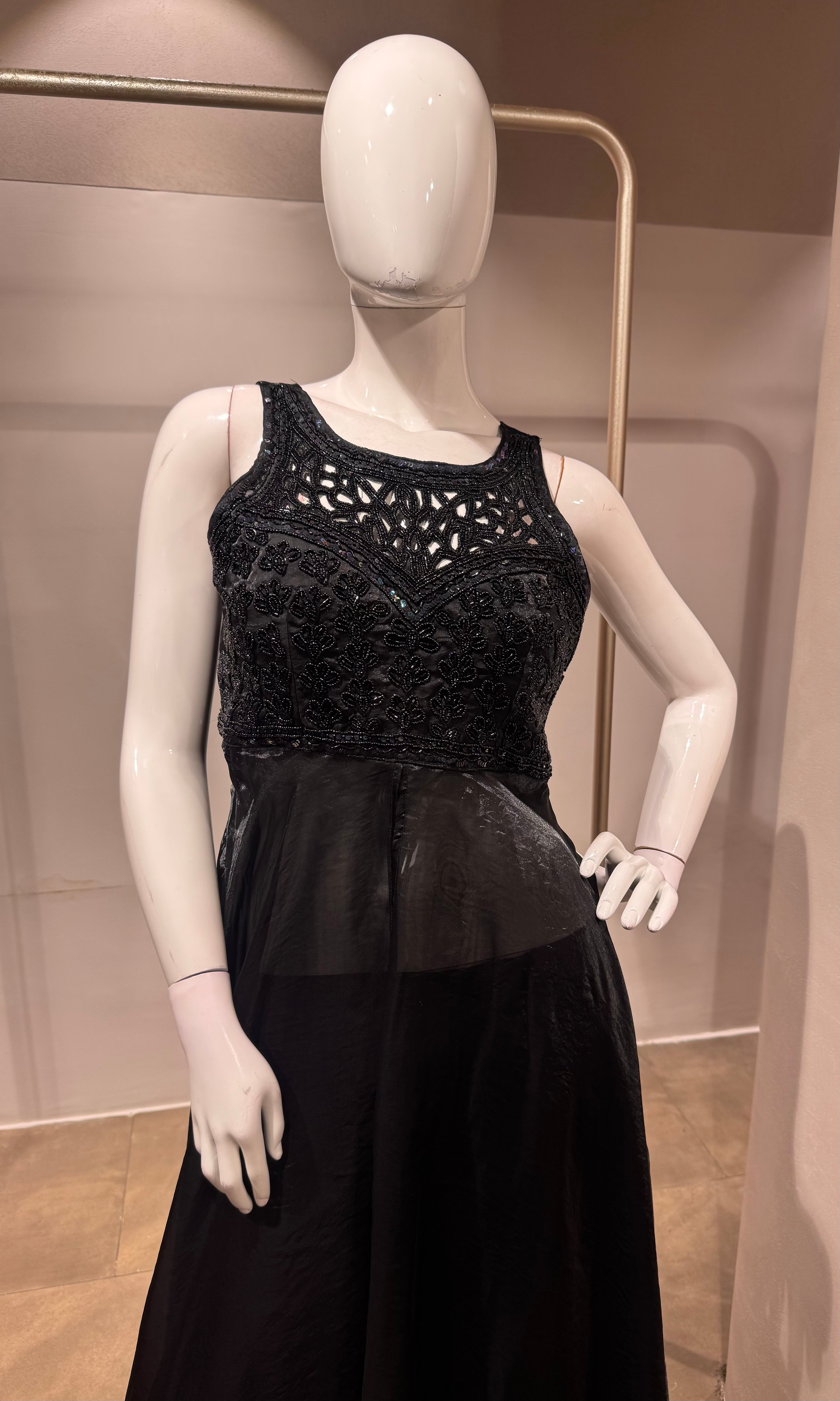 Black Front slit Georgette Palazzo Set