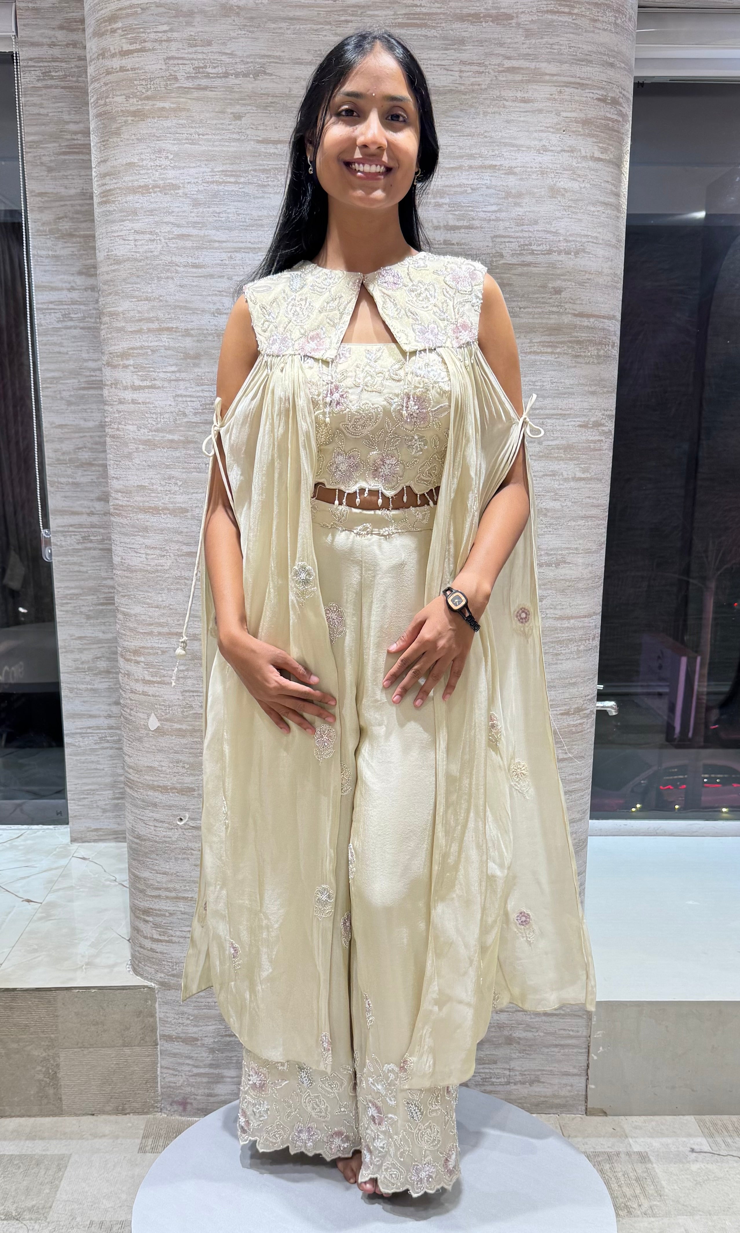 Half white Embellished Indo western palazzo