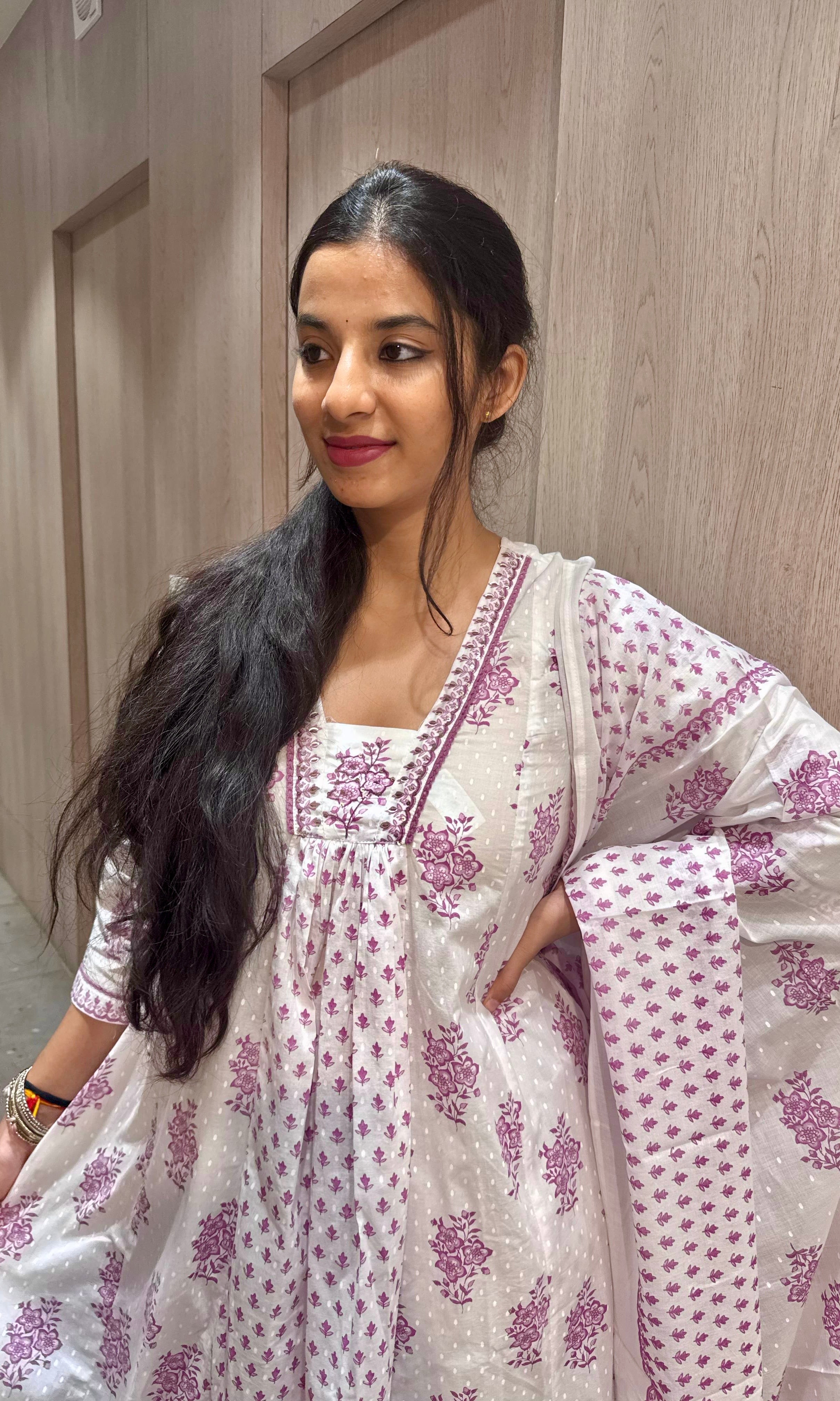 Lavender Anarkali frock with straight pant (k222)