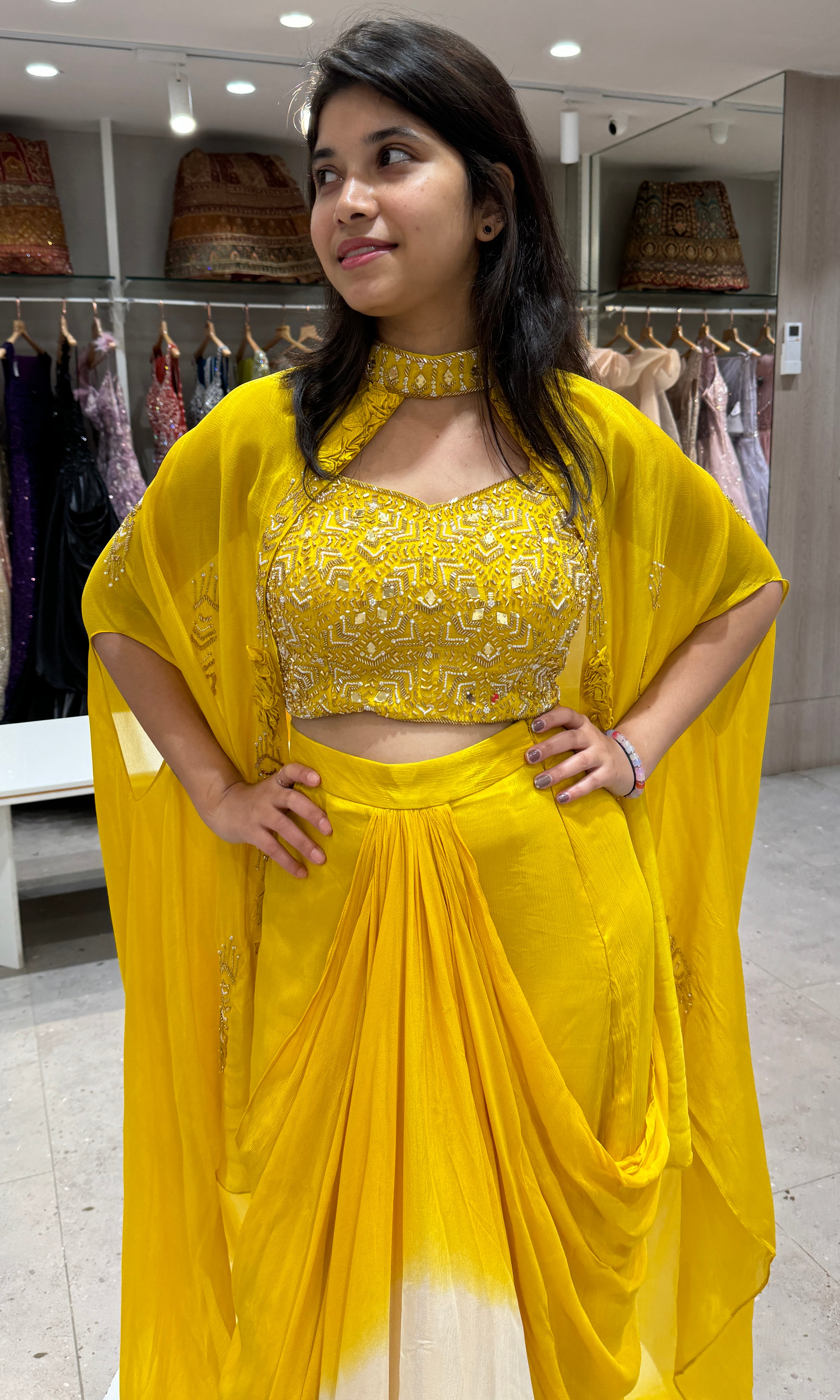 Yellow dress with cape