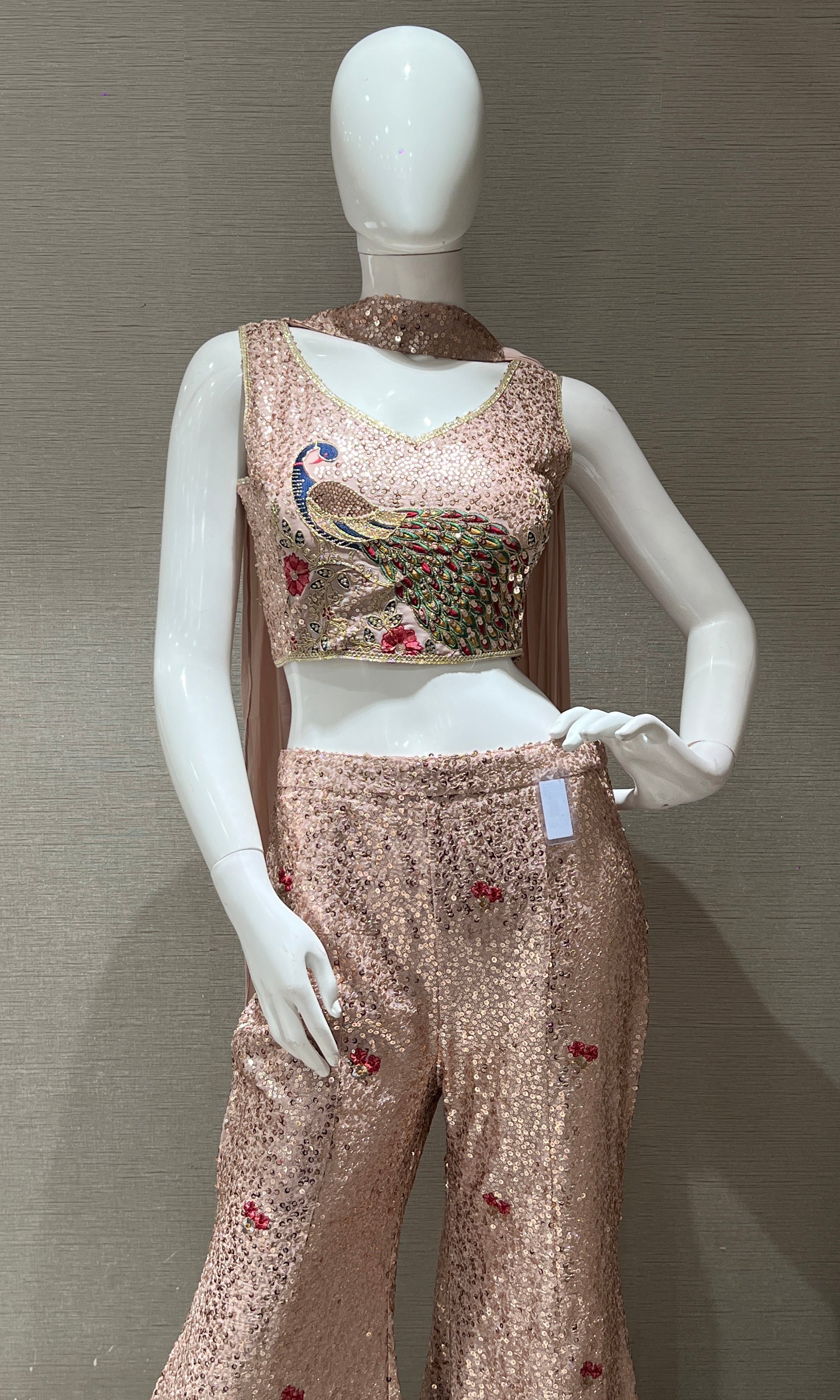 Rose Pink with Gold Sequin Sharara palazzo