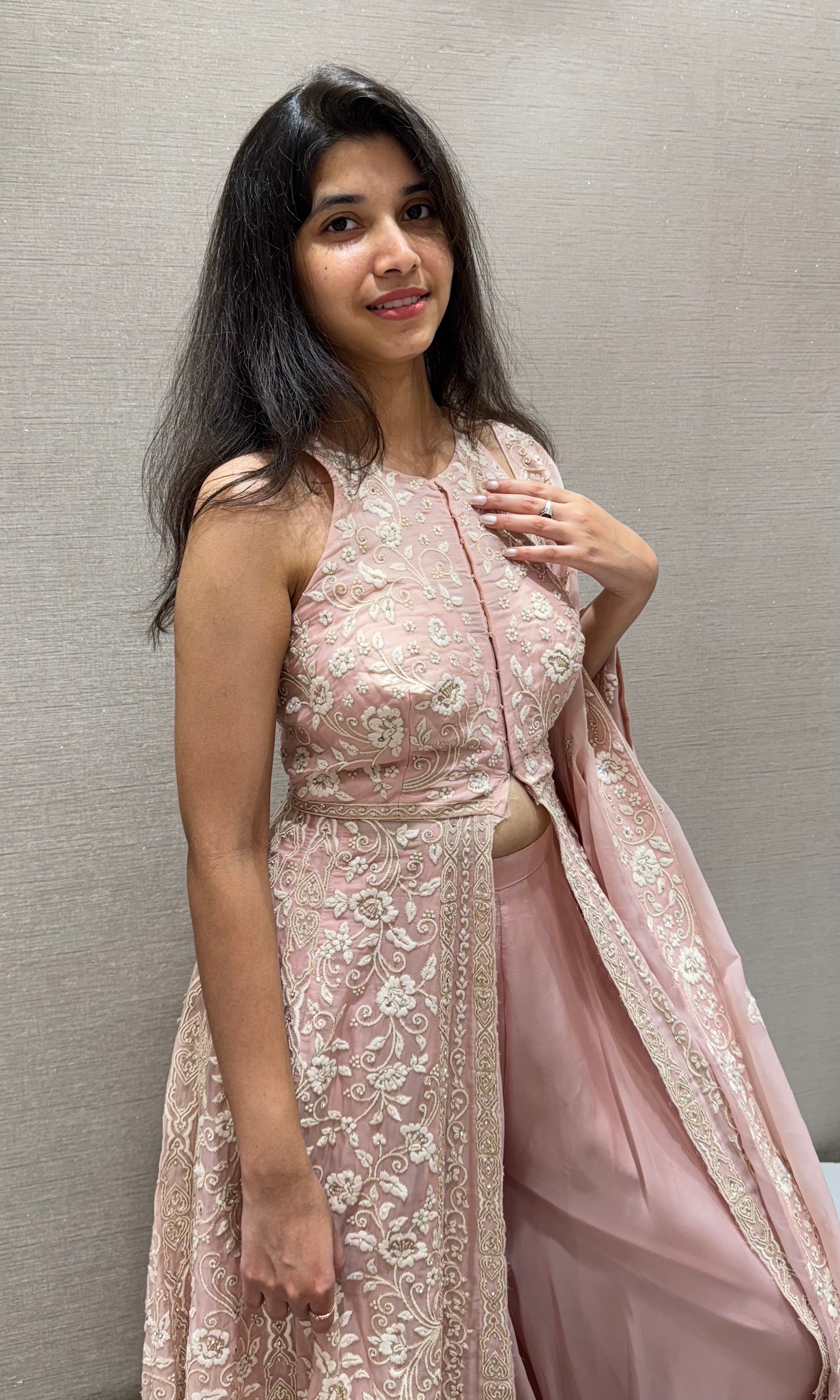 BLUSH pink EMBROIDERED FRONT SLIT ANARKALI