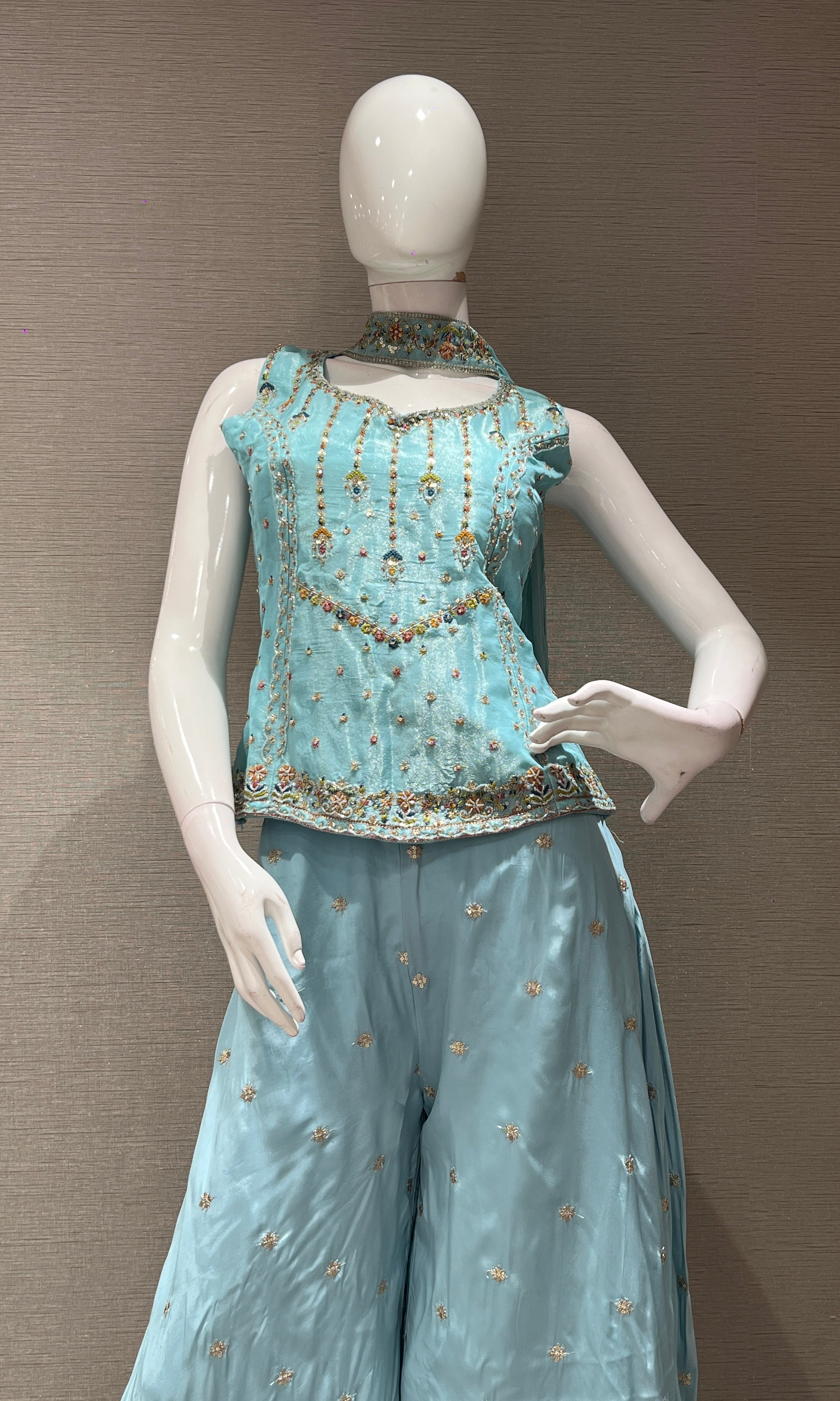 Blue EMBROIDERED SHARARA SET