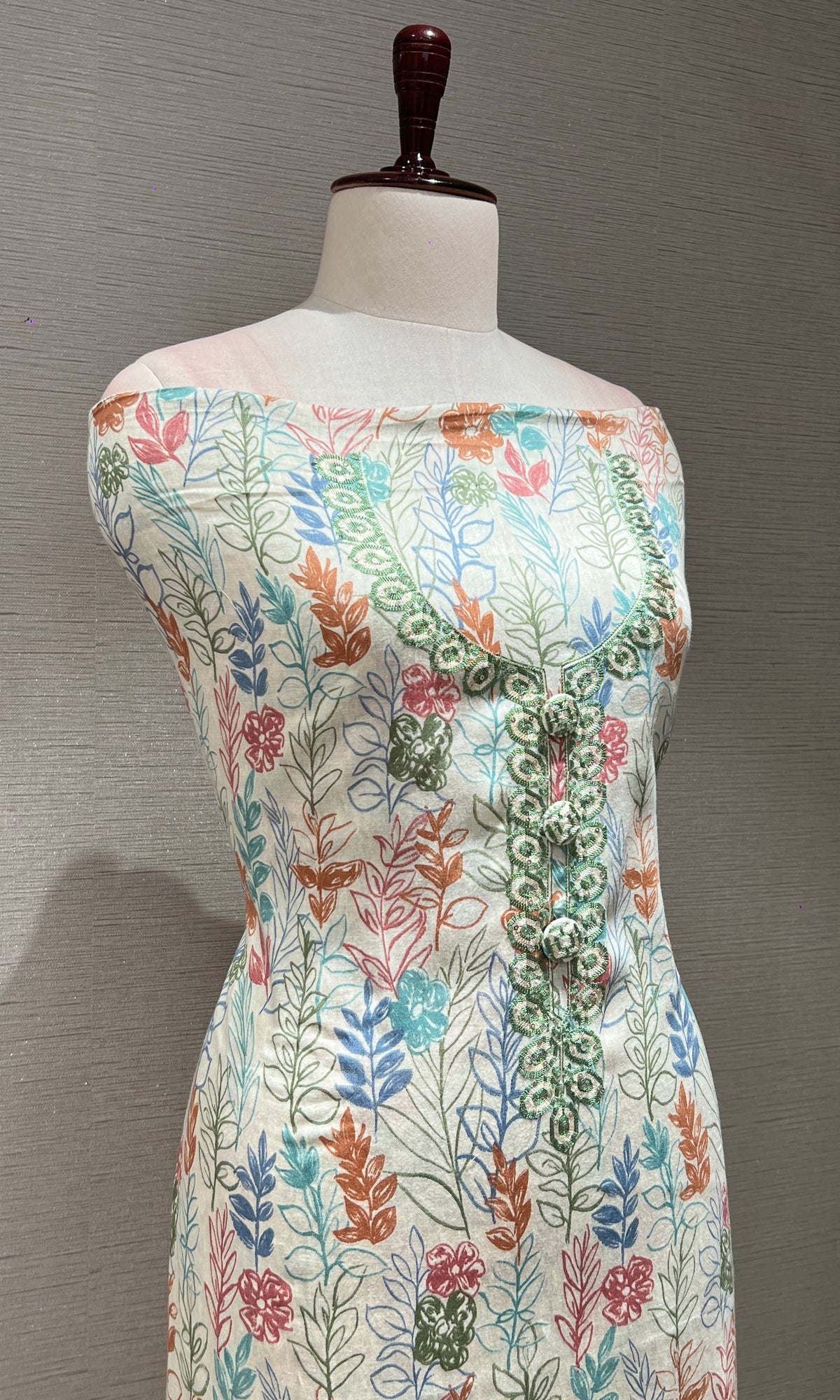 Green FLORAL Dress material