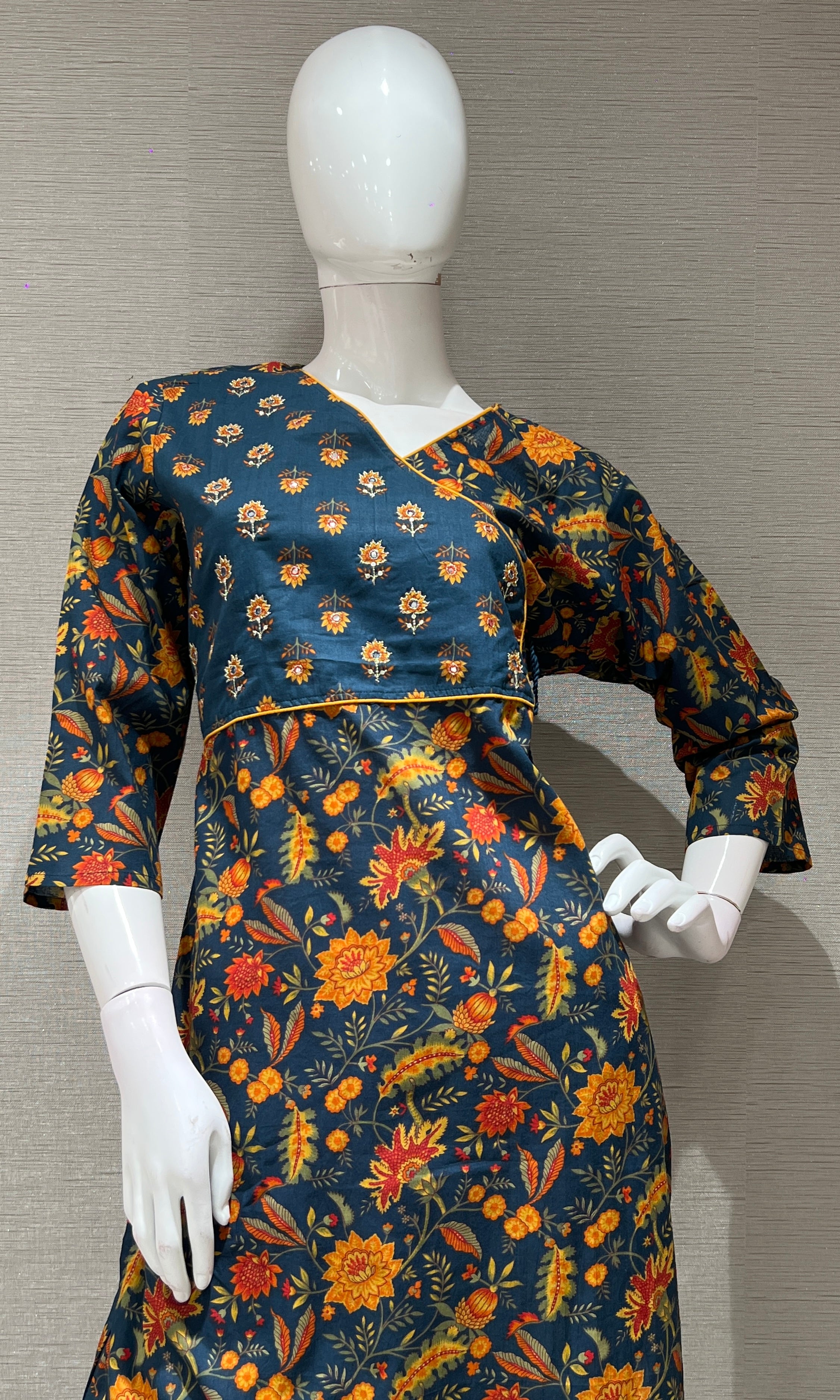 blue printed FLORAL kurta set