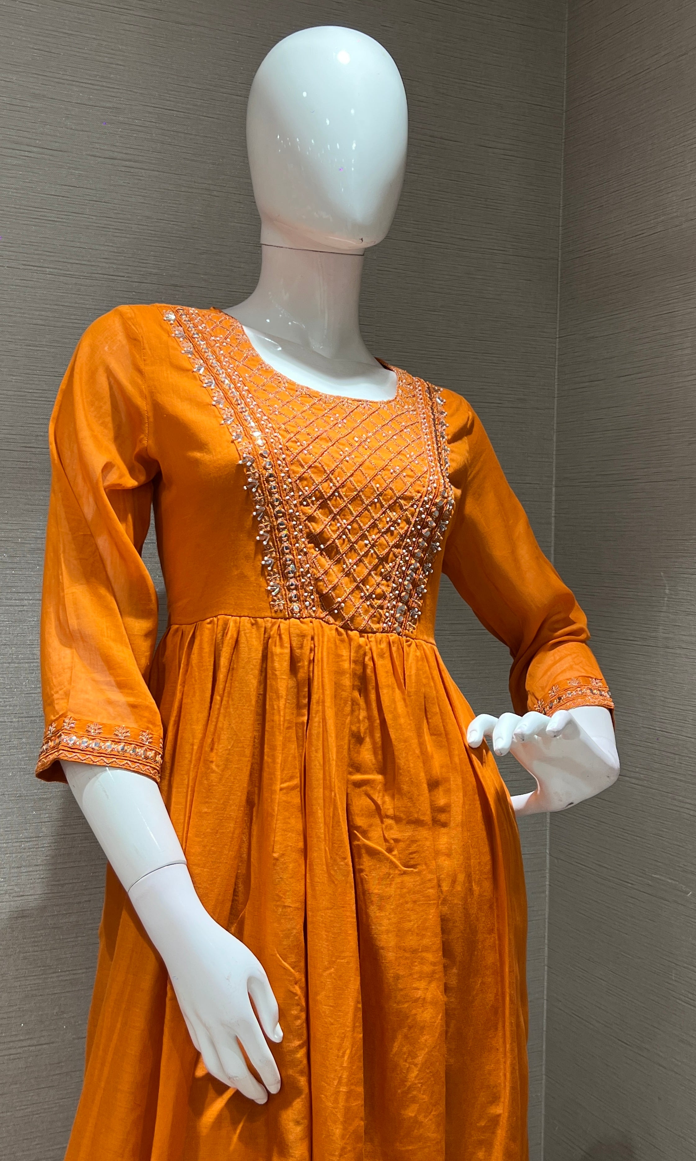 Rust EMBROIDERED MUL CHANDERI kurta set