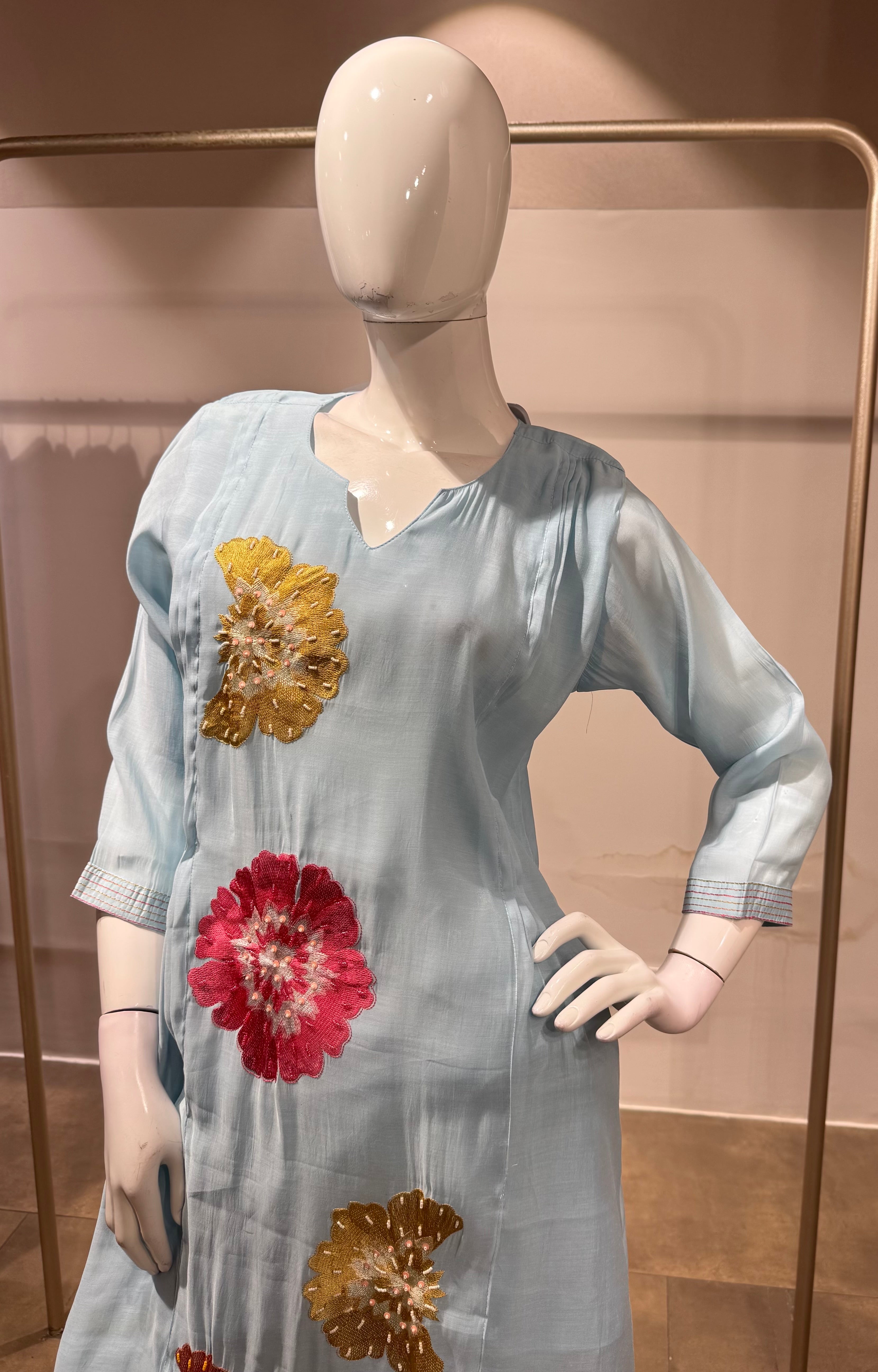 Sky Blue floral printed kurta set