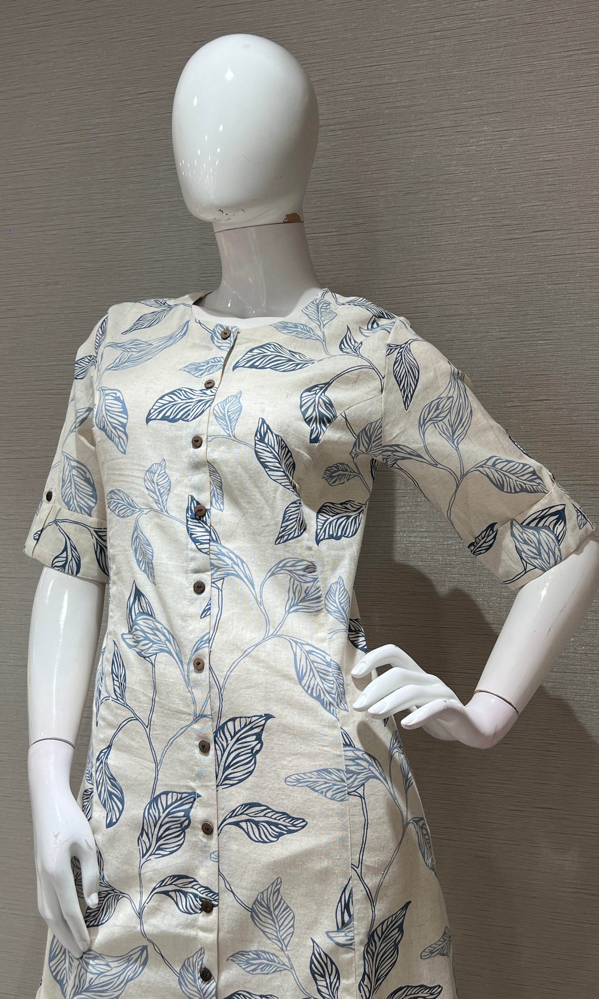 Navy blue LEAF PRINT KURTI