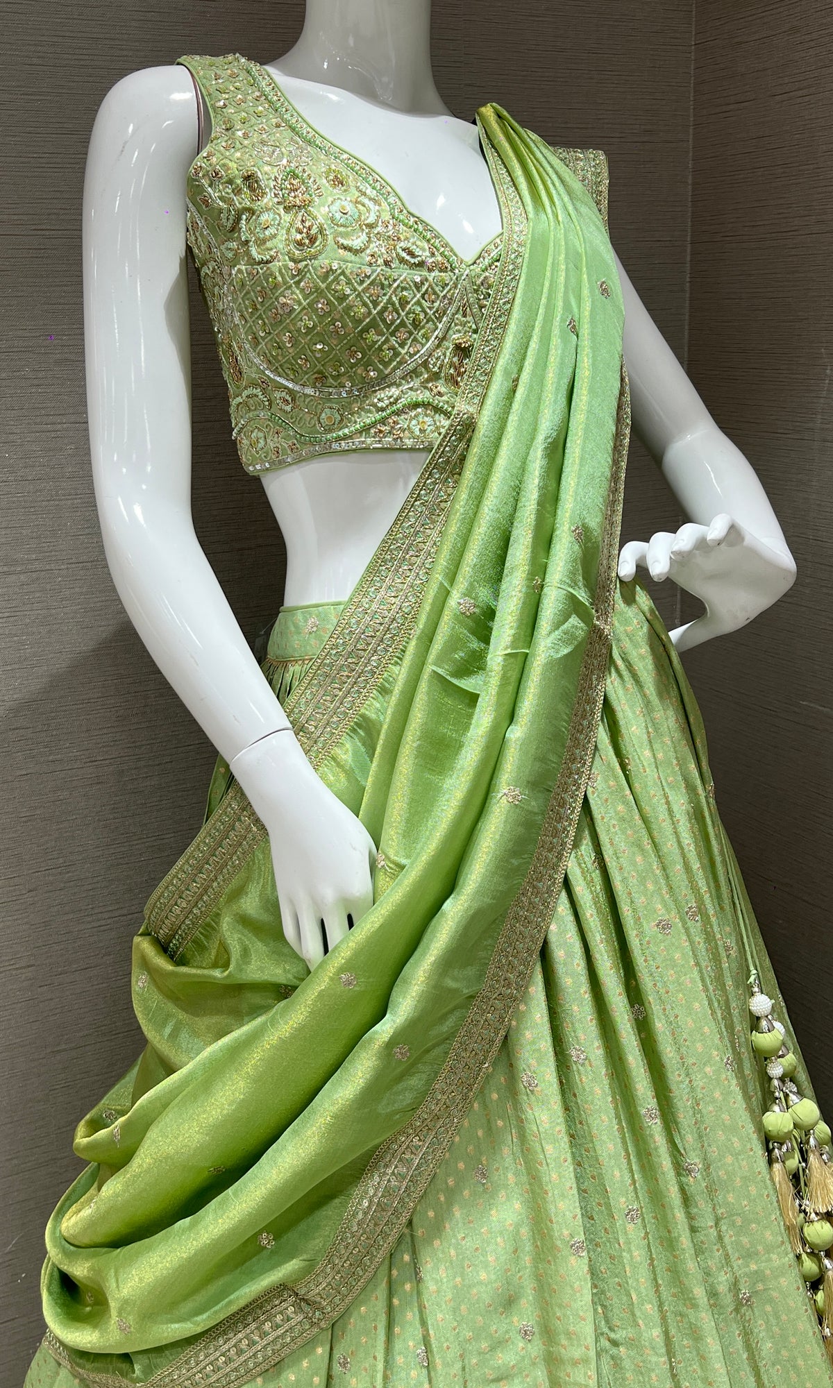 Parrot green embroidered lehenga