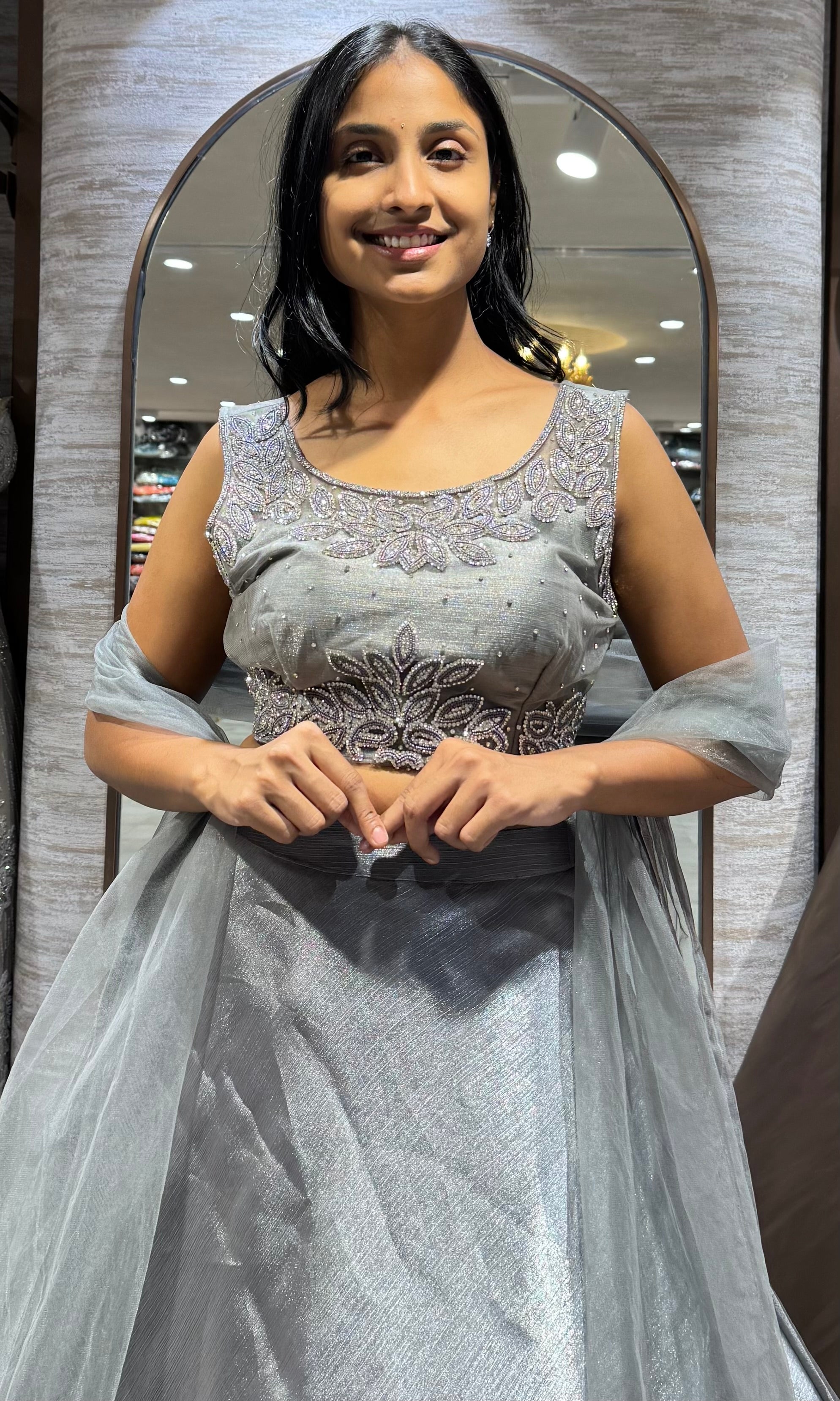 grey sequin embroidered crepe silk lehenga